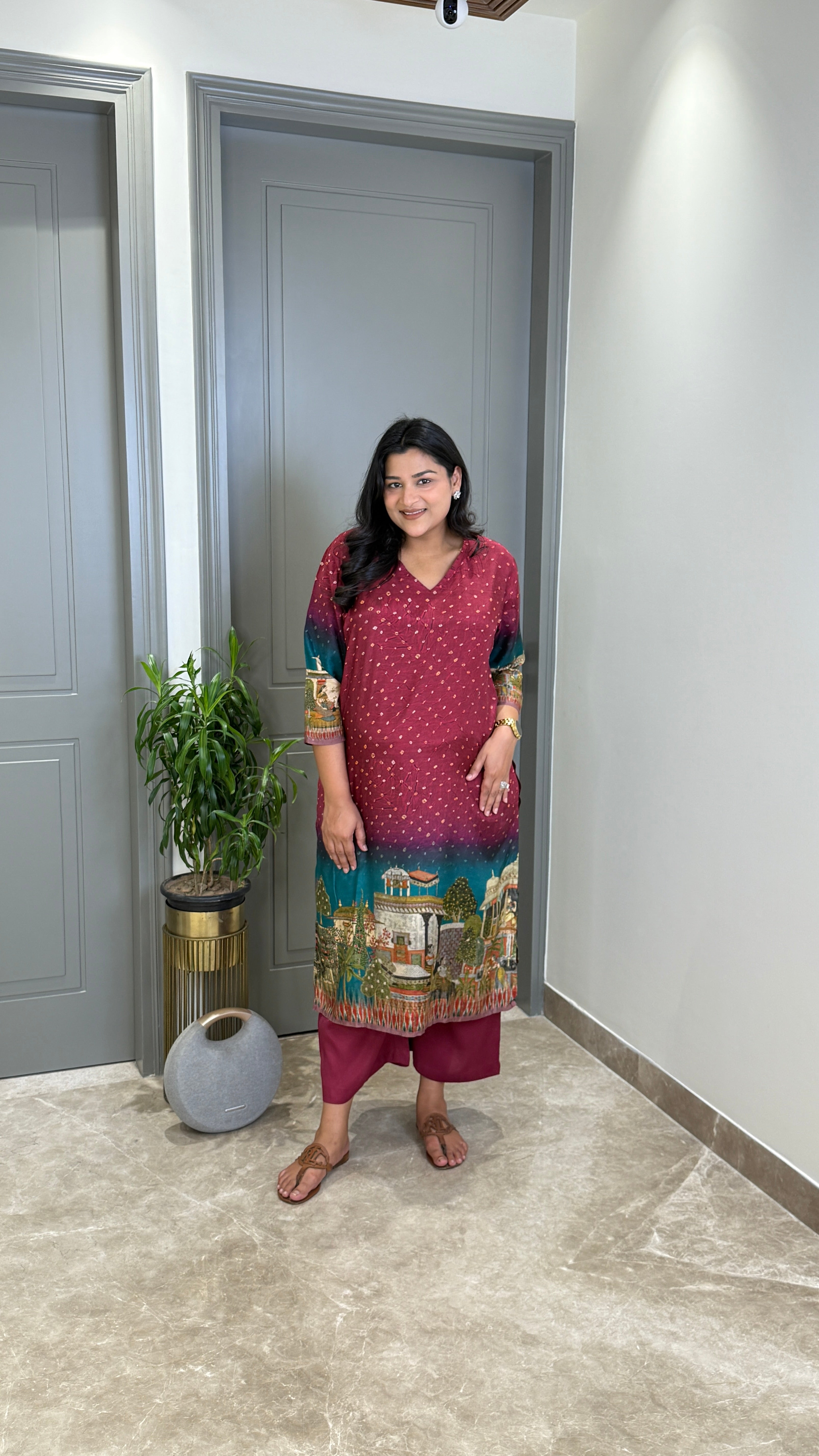 Bandhej Pichae Red Kurta Pants 