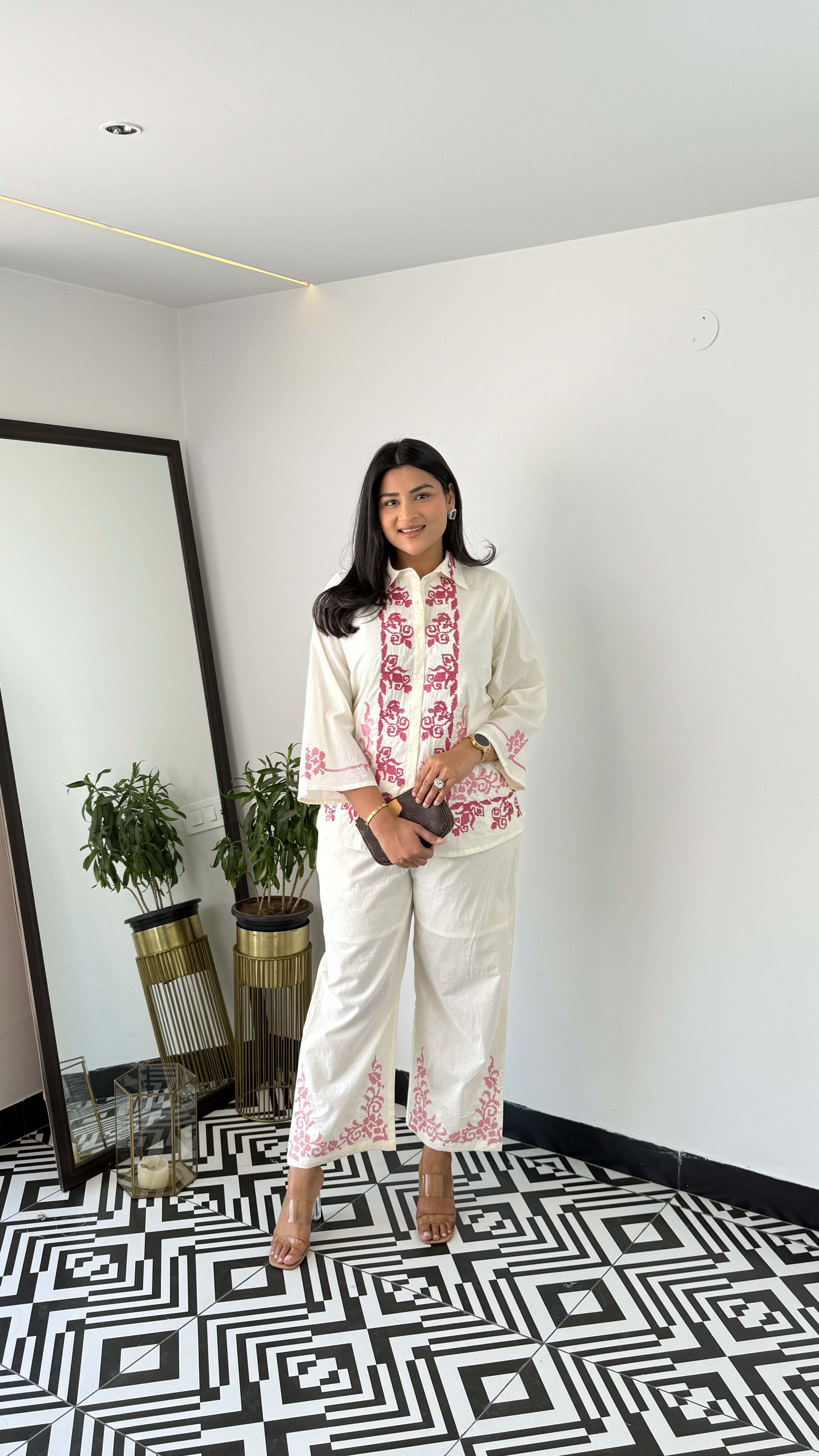 Pink Crosstitch Cotton Cord Set