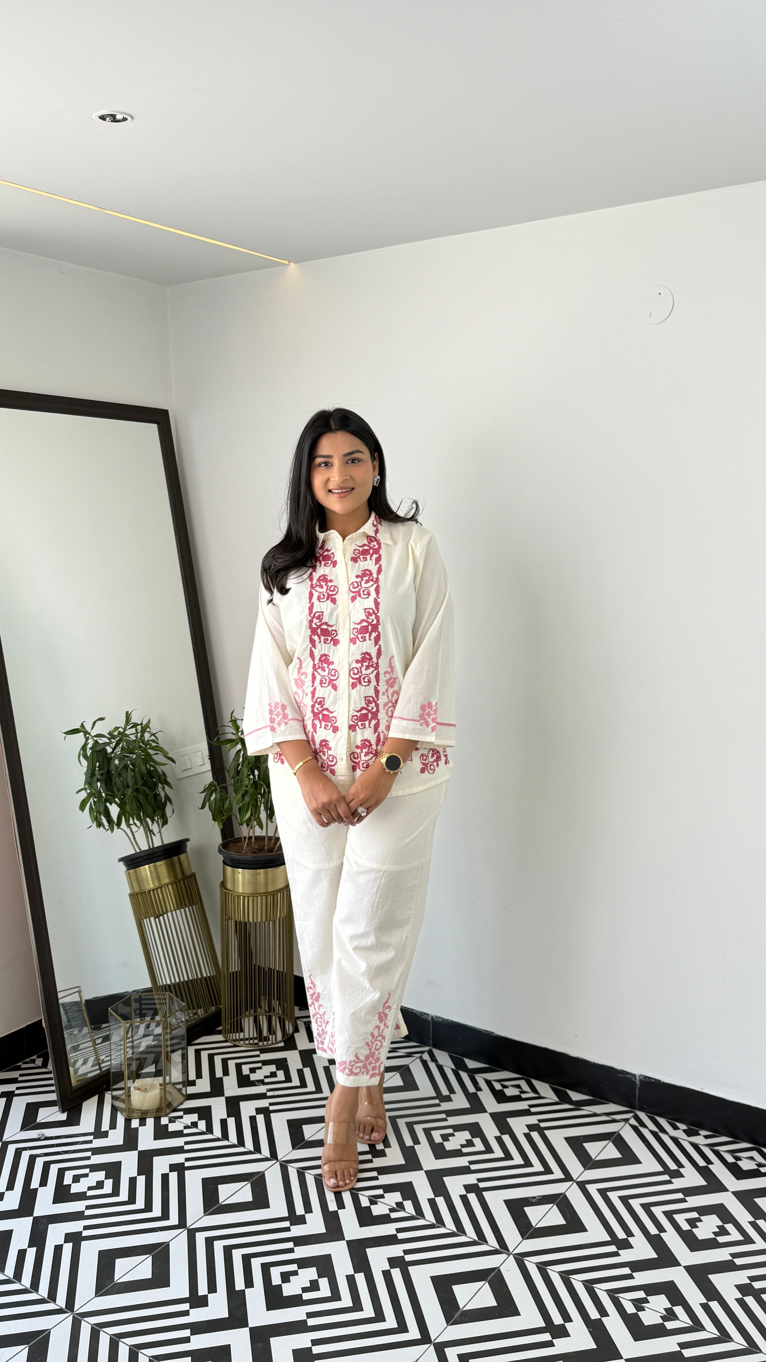 Pink Crosstitch Cotton Cord Set