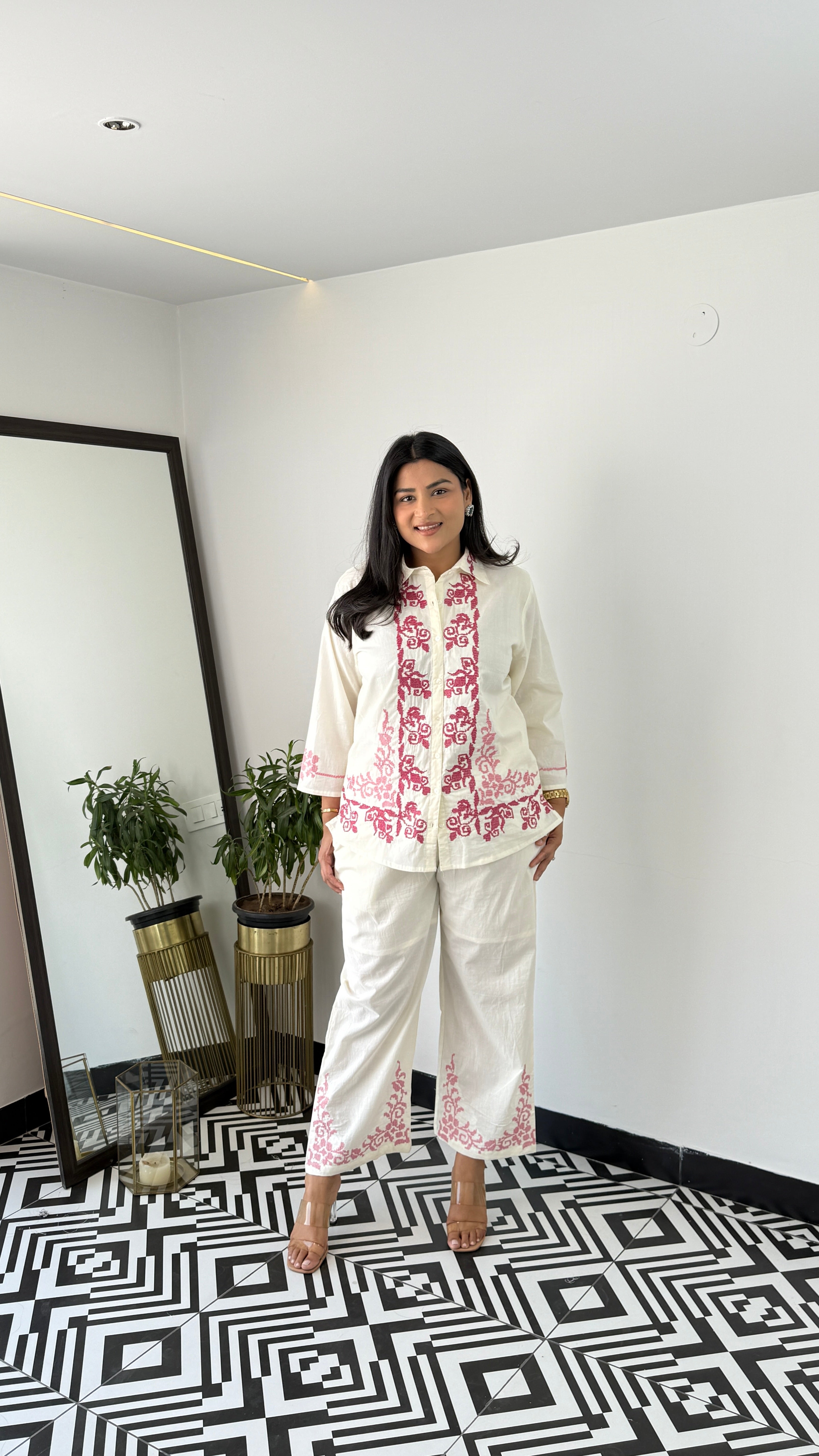 Pink Crosstitch Cotton Cord Set