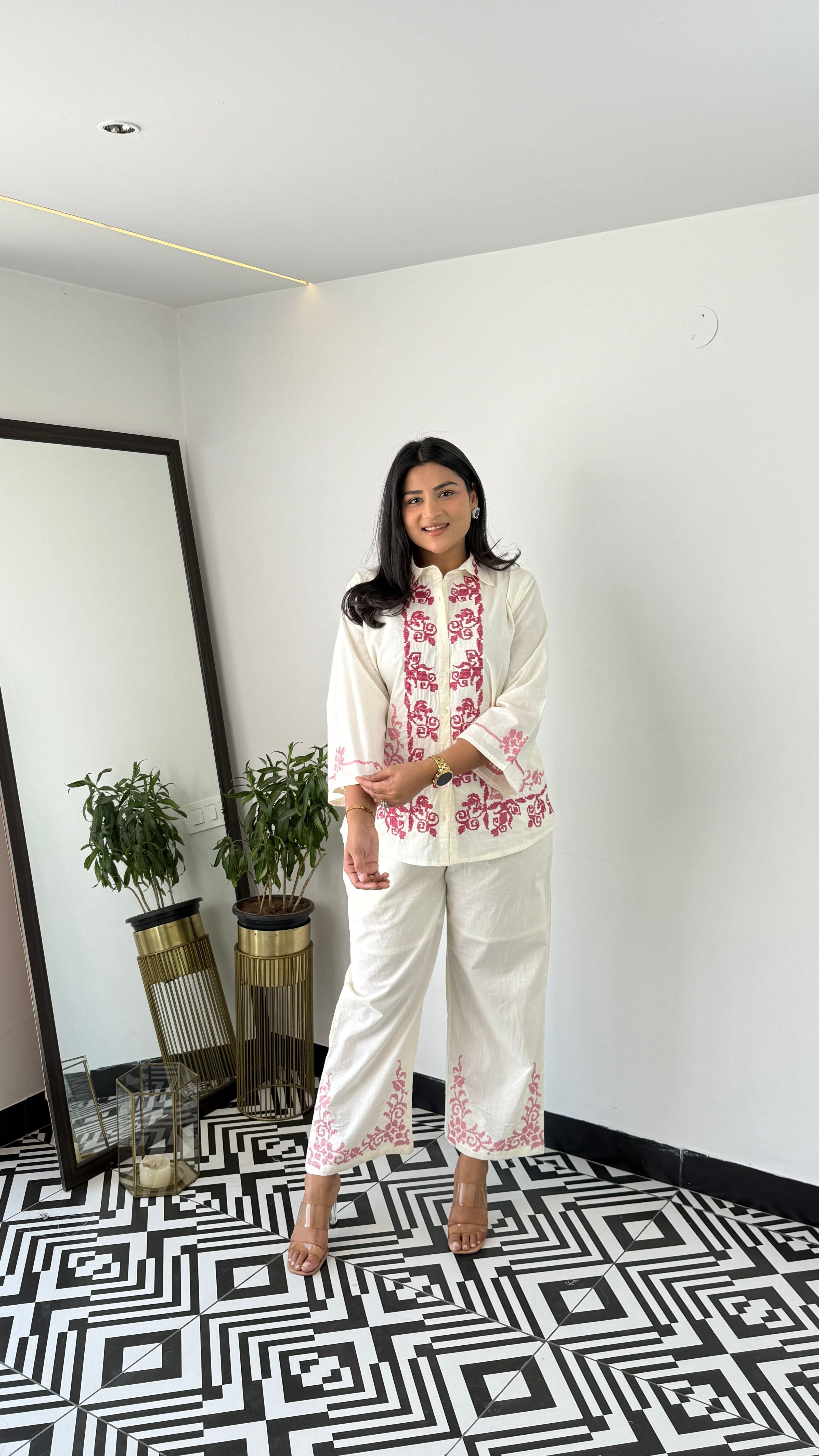 Pink Crosstitch Cotton Cord Set