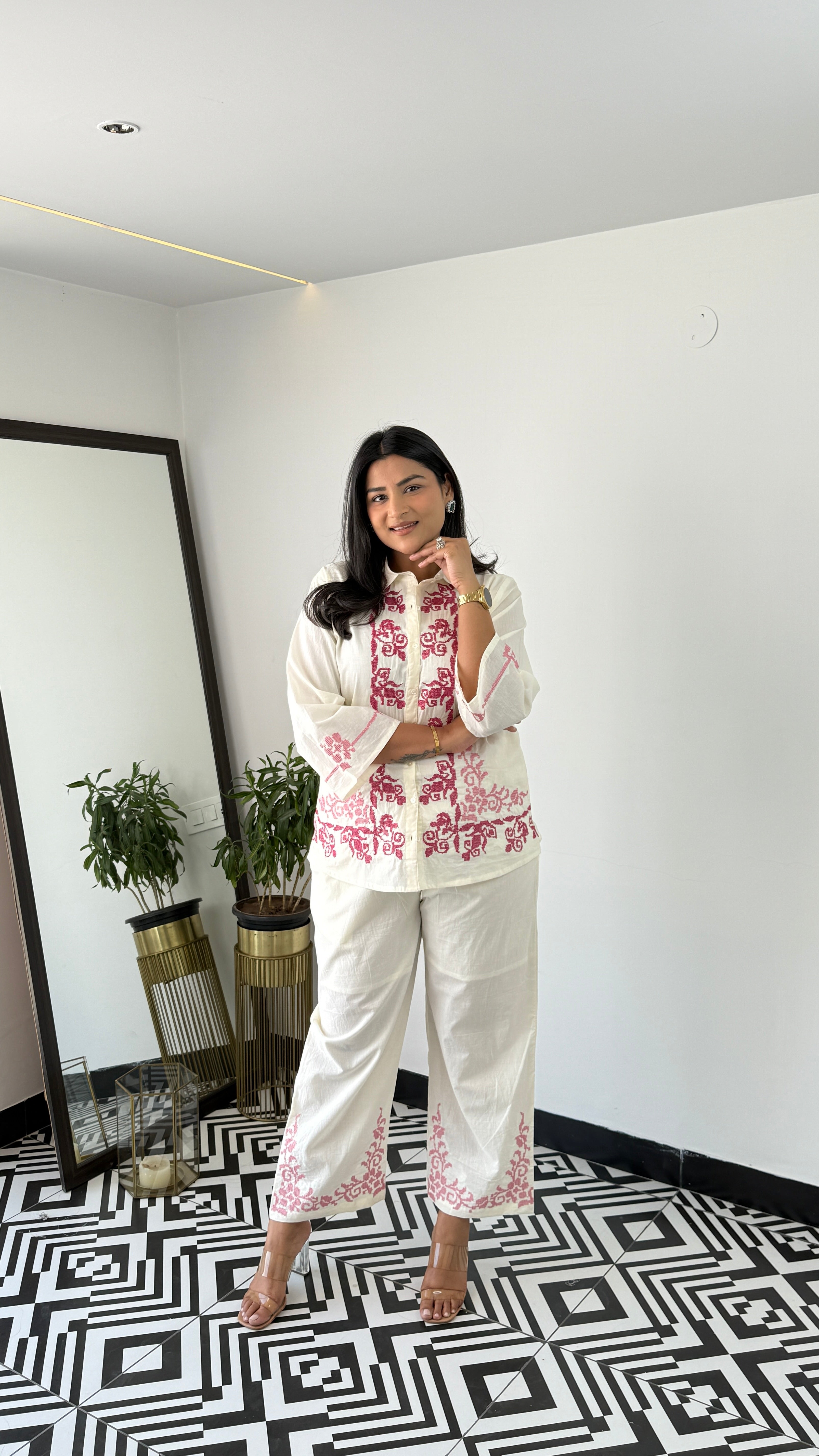 Pink Crosstitch Cotton Cord Set