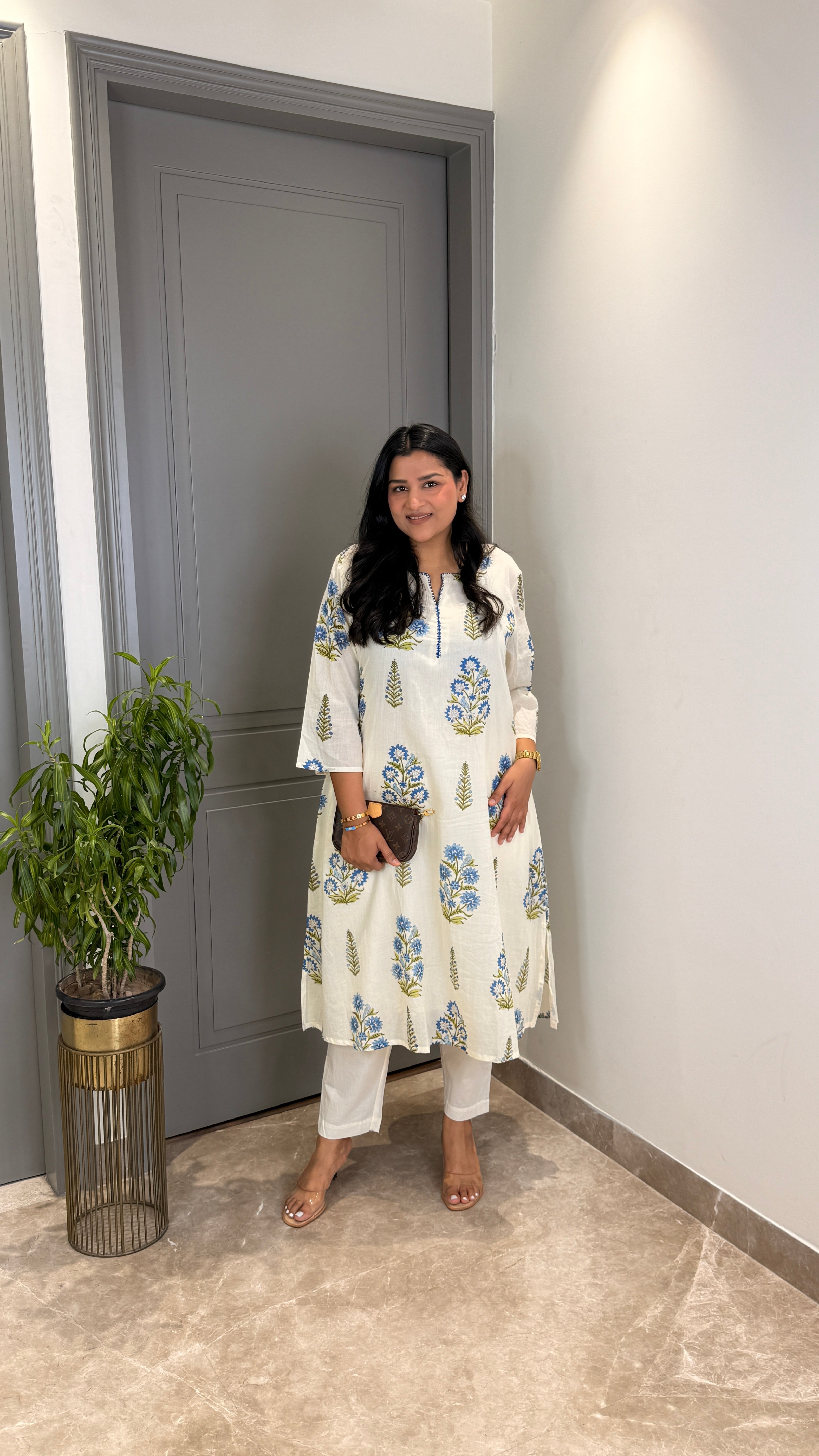 Blue Pure Mul Mughal Kurta Pants shrisa.in
