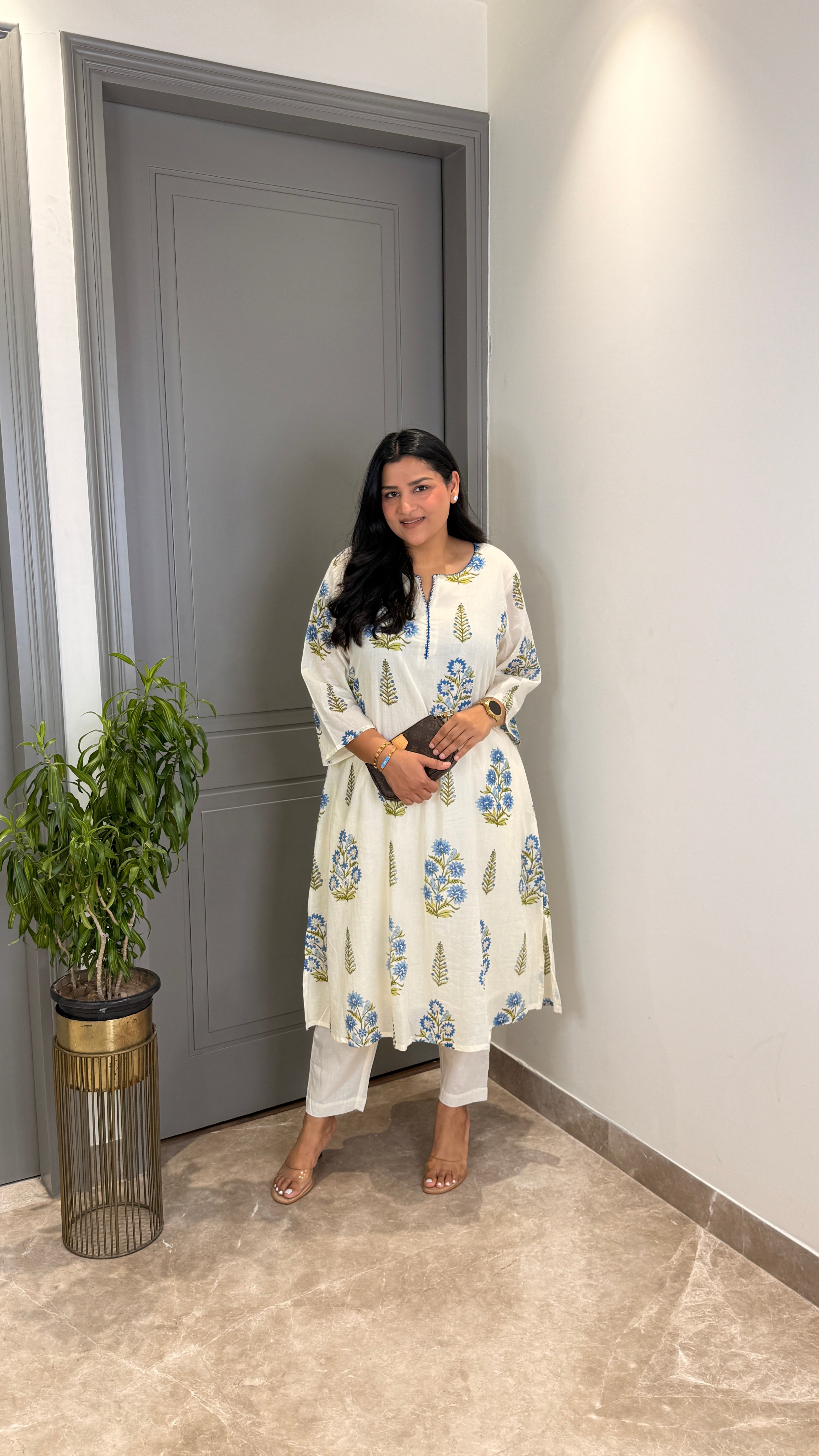 Blue Pure Mul Mughal Kurta Pants shrisa.in