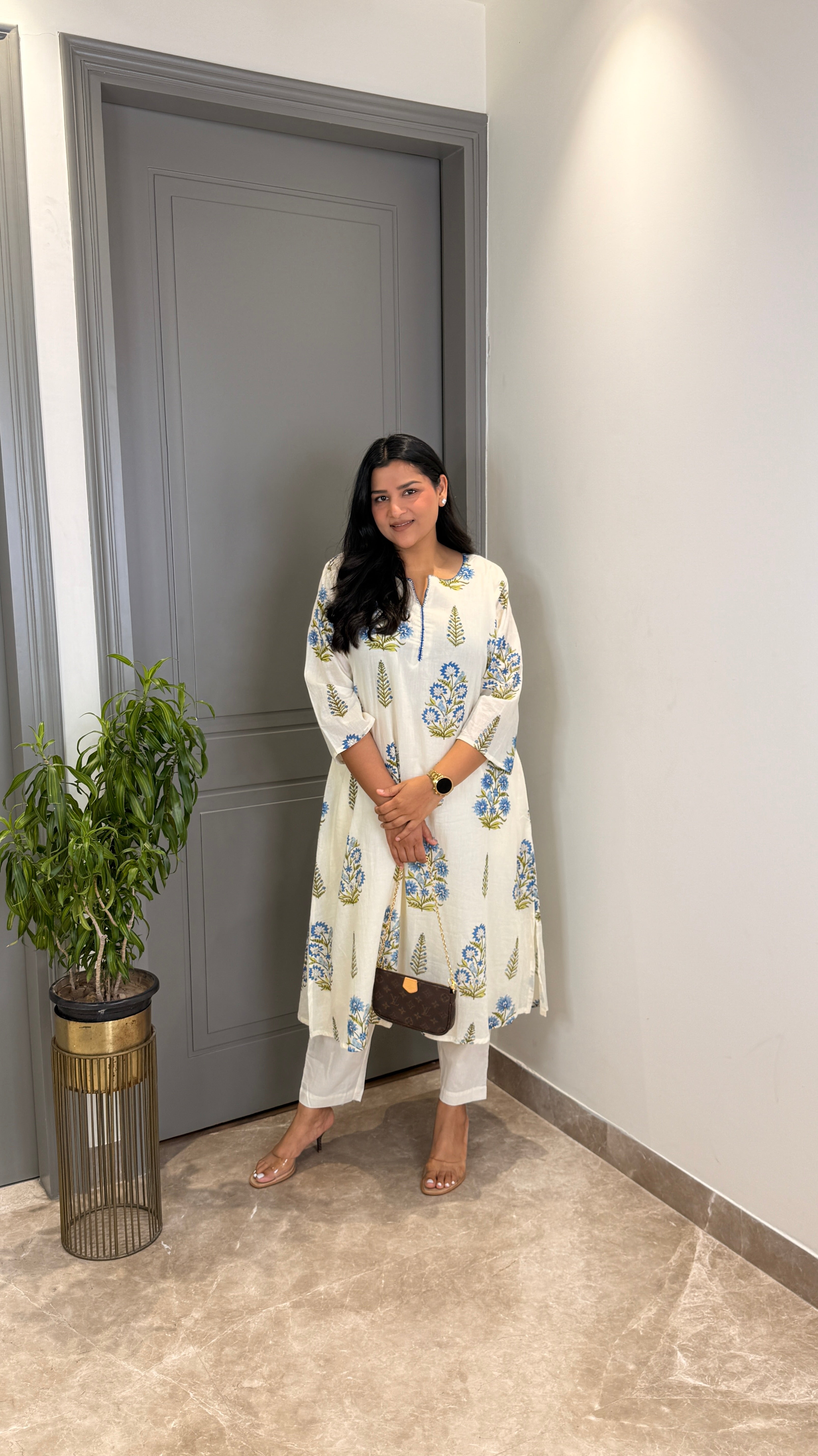Blue Pure Mul Mughal Kurta Pants shrisa.in