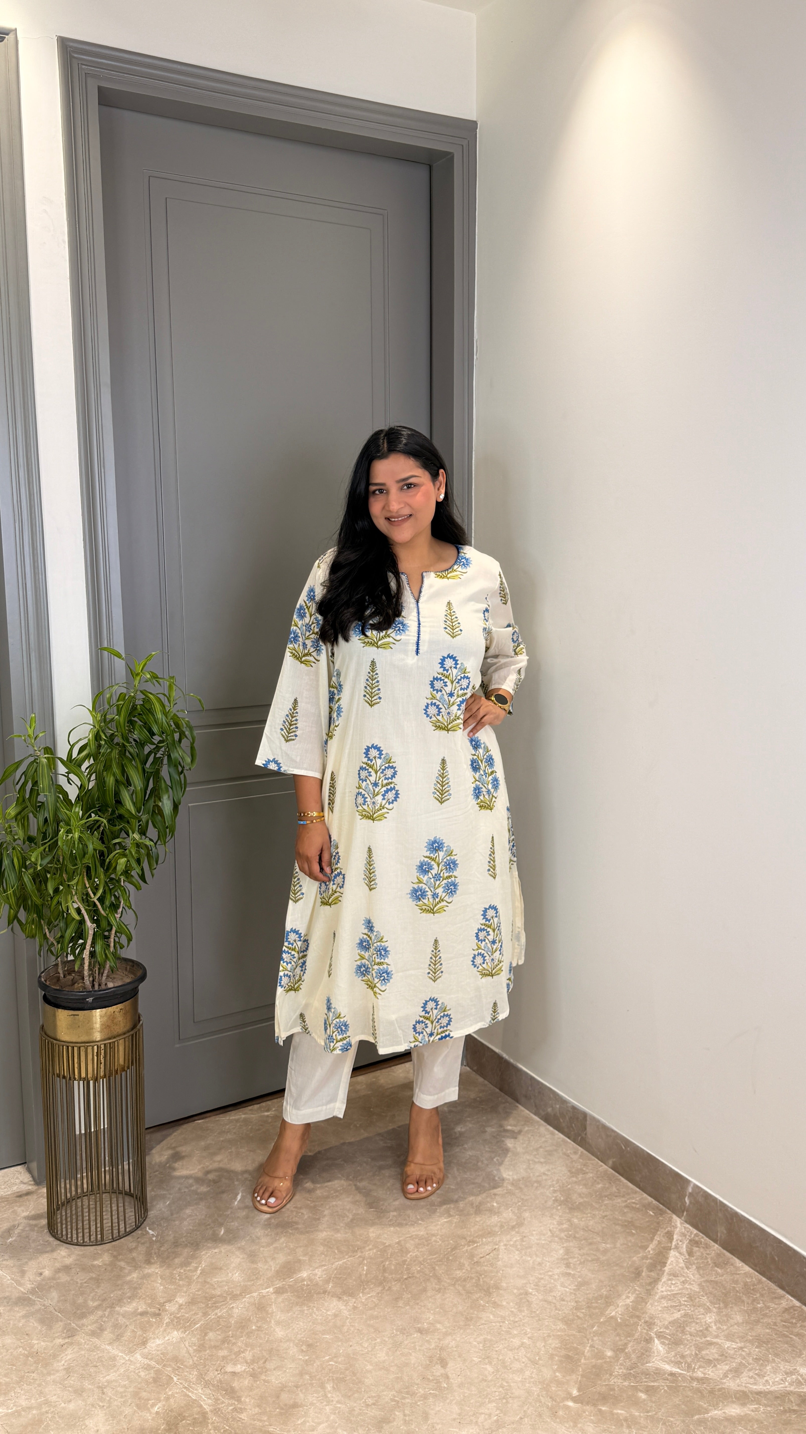 Blue Pure Mul Mughal Kurta Pants shrisa.in