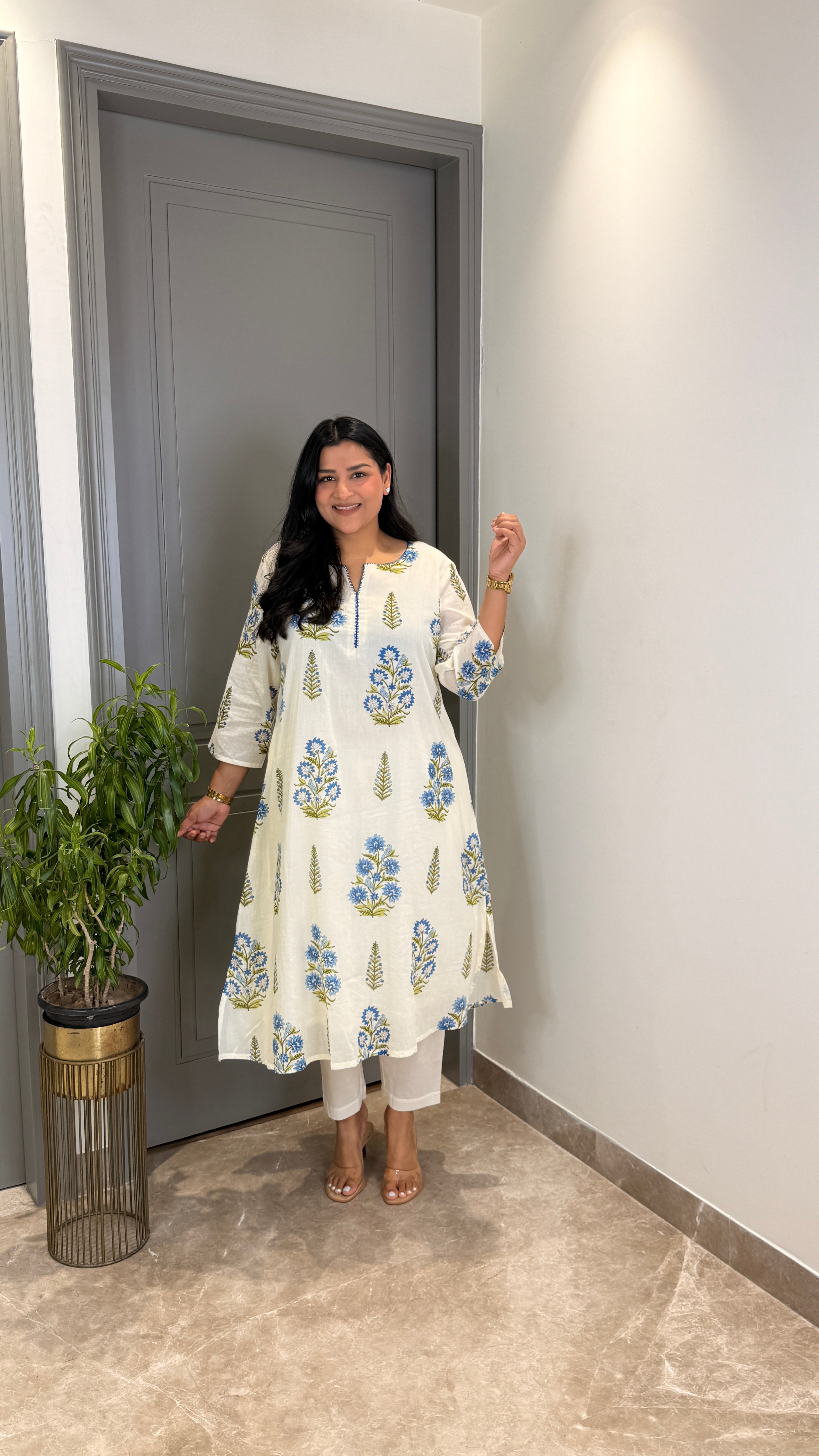Blue Pure Mul Mughal Kurta Pants shrisa.in