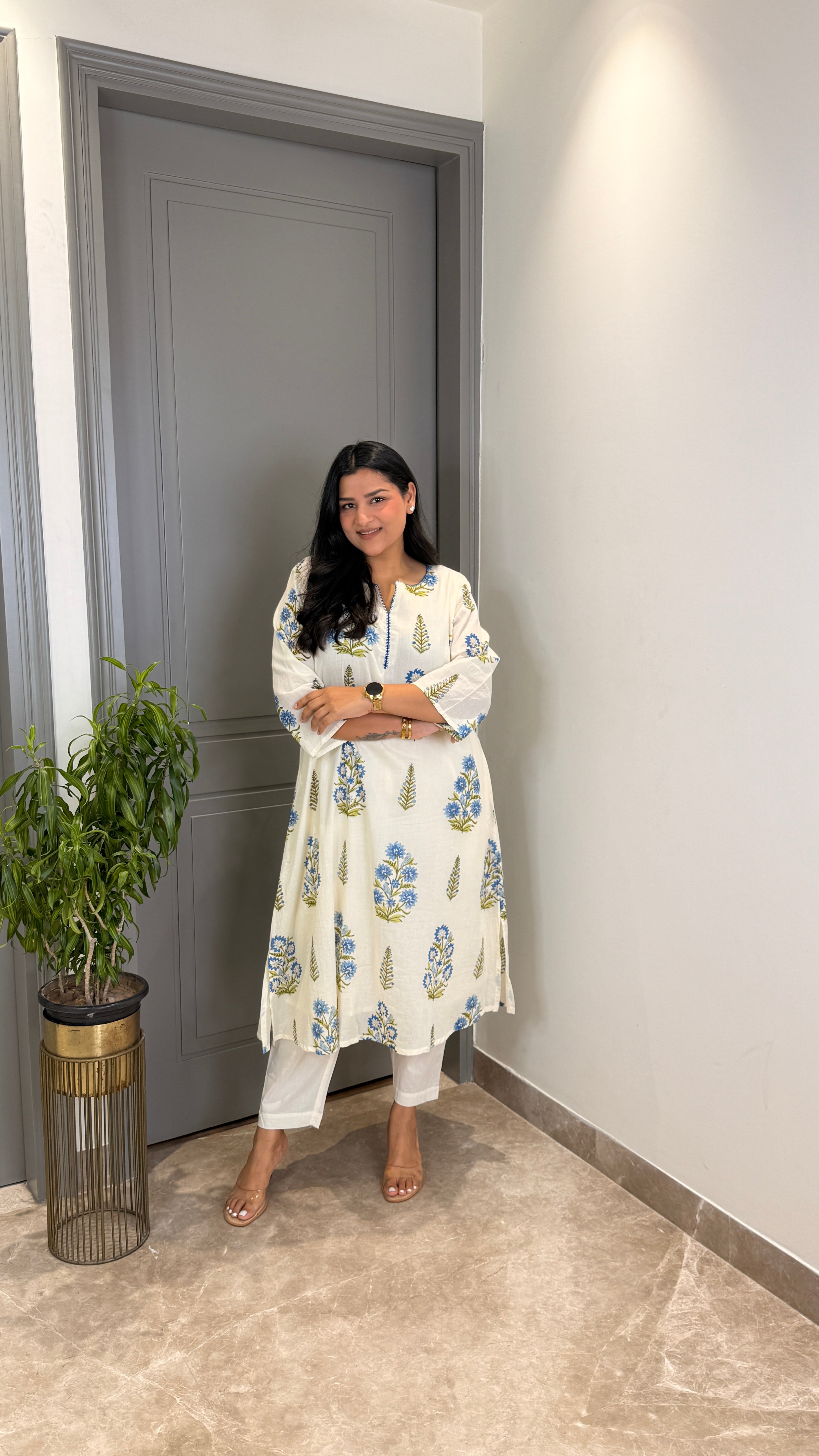 Blue Pure Mul Mughal Kurta Pants shrisa.in