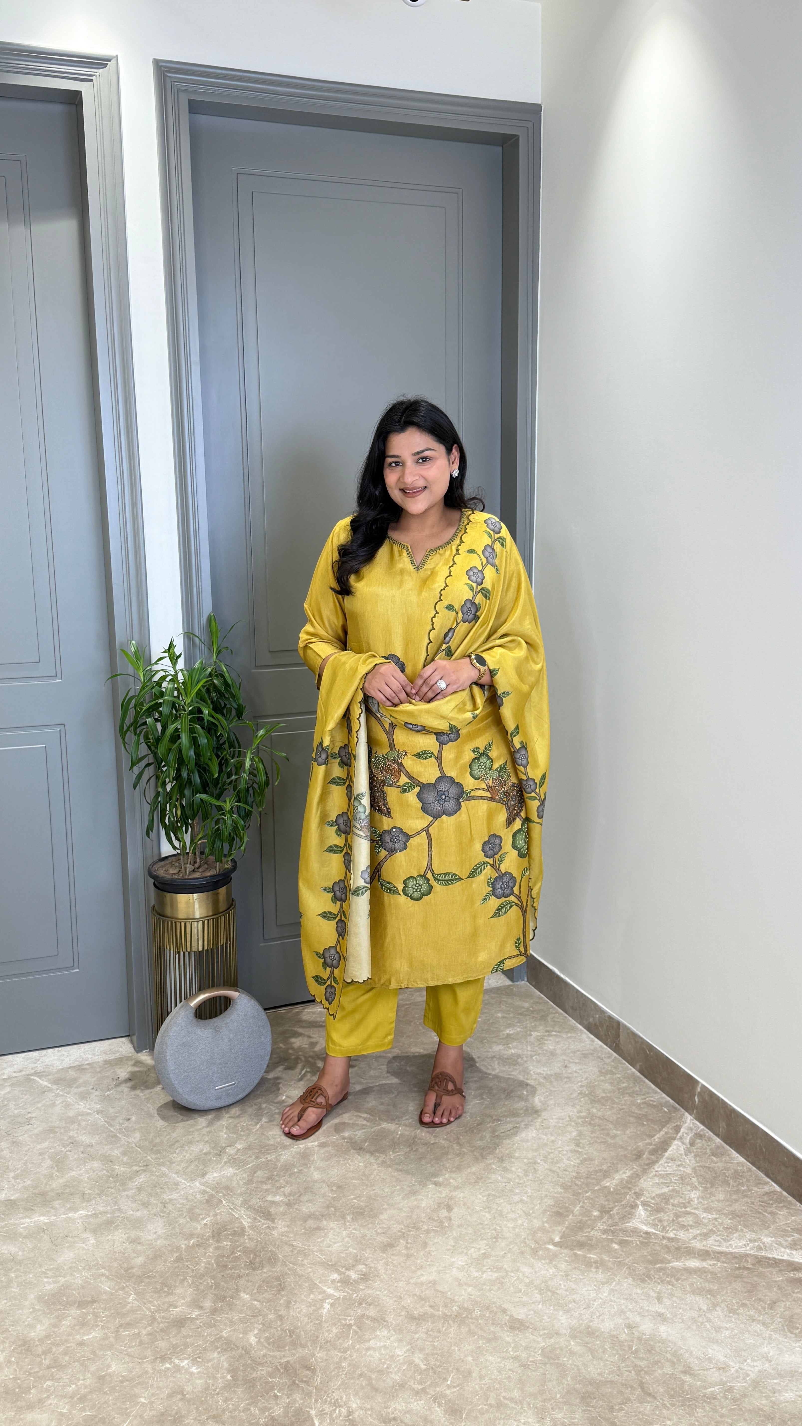 Kantha Kalamkari Yellow Suit Set