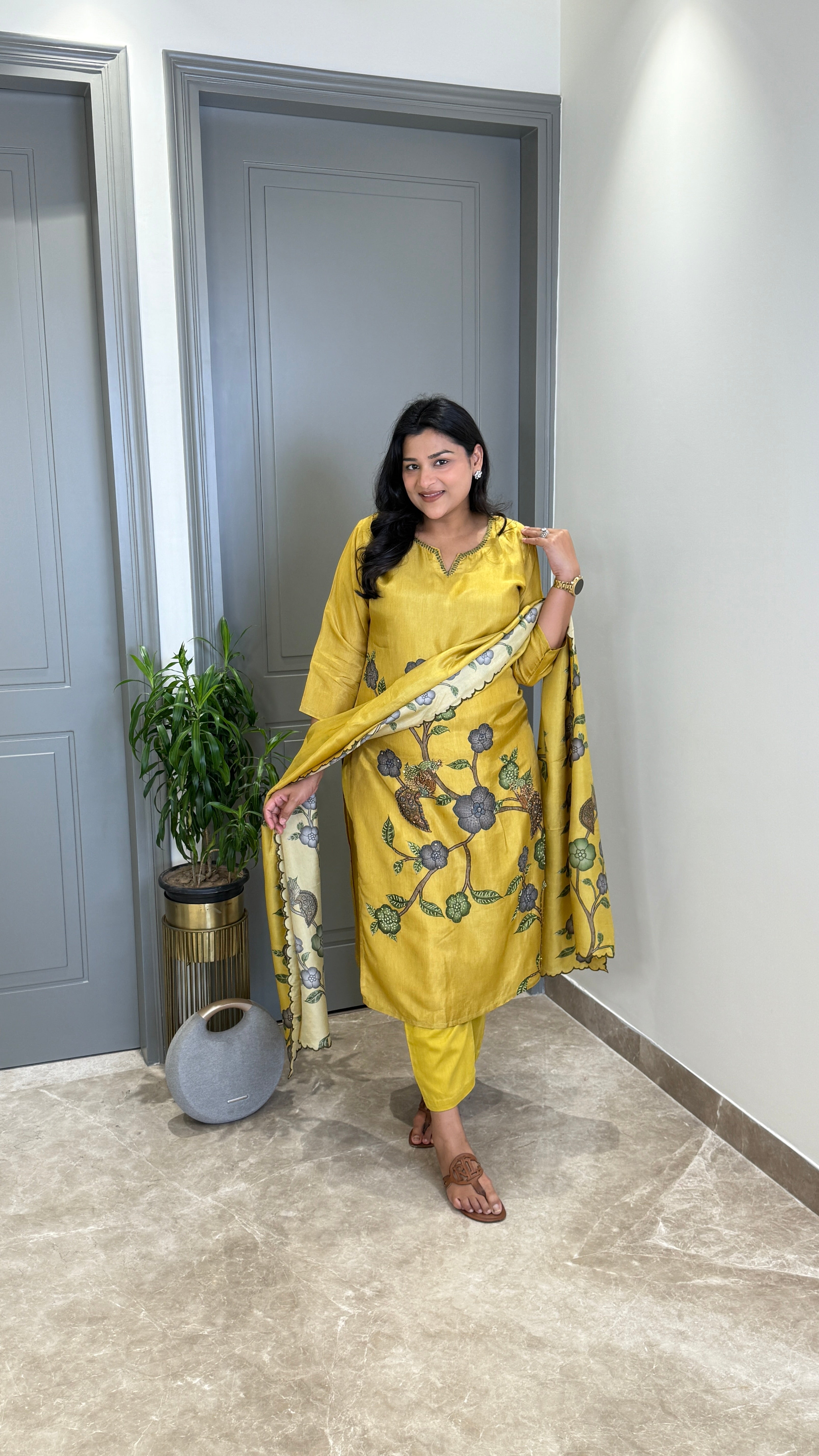 Kantha Kalamkari Yellow Suit Set