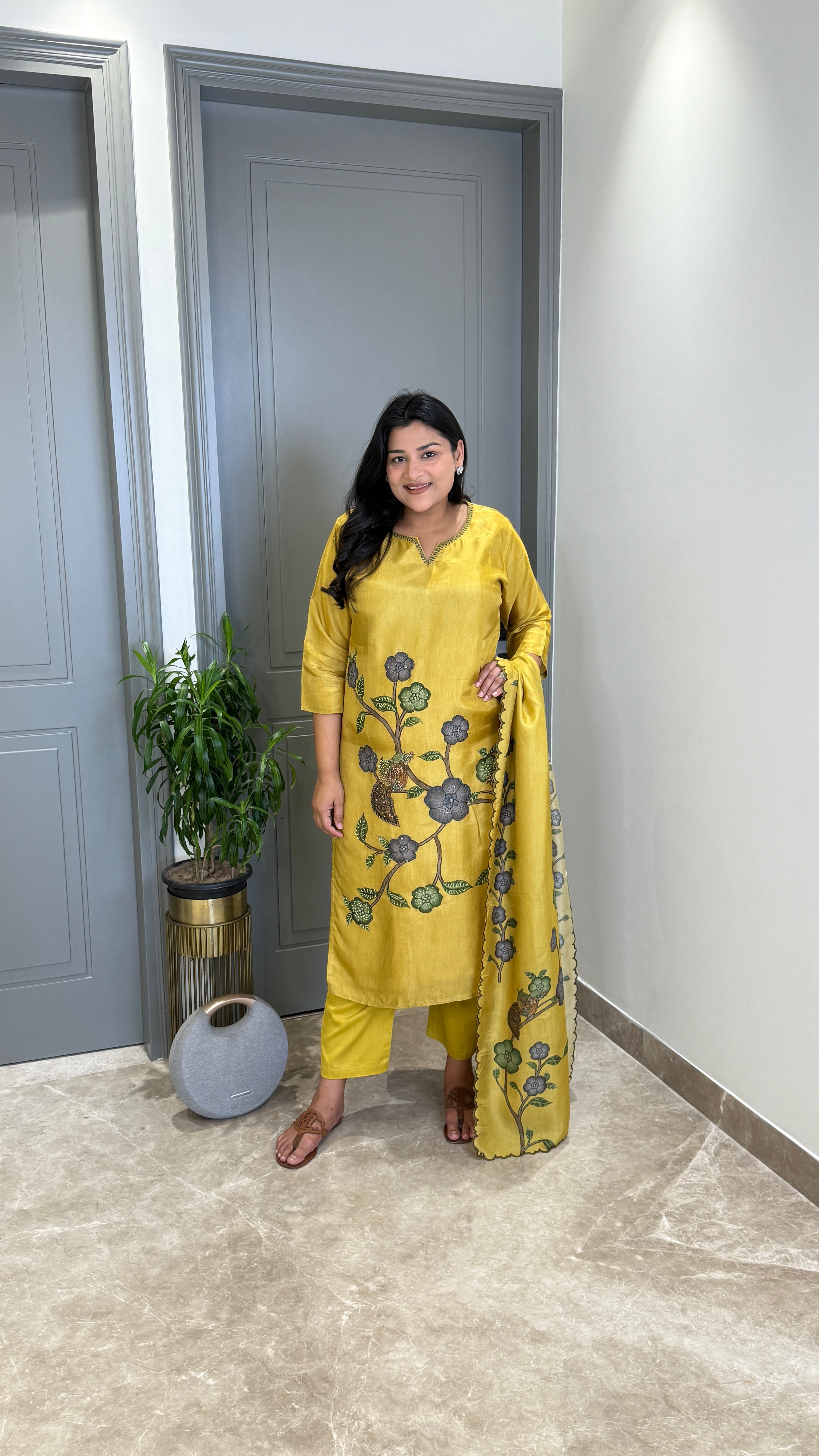 Kantha Kalamkari Yellow Suit Set