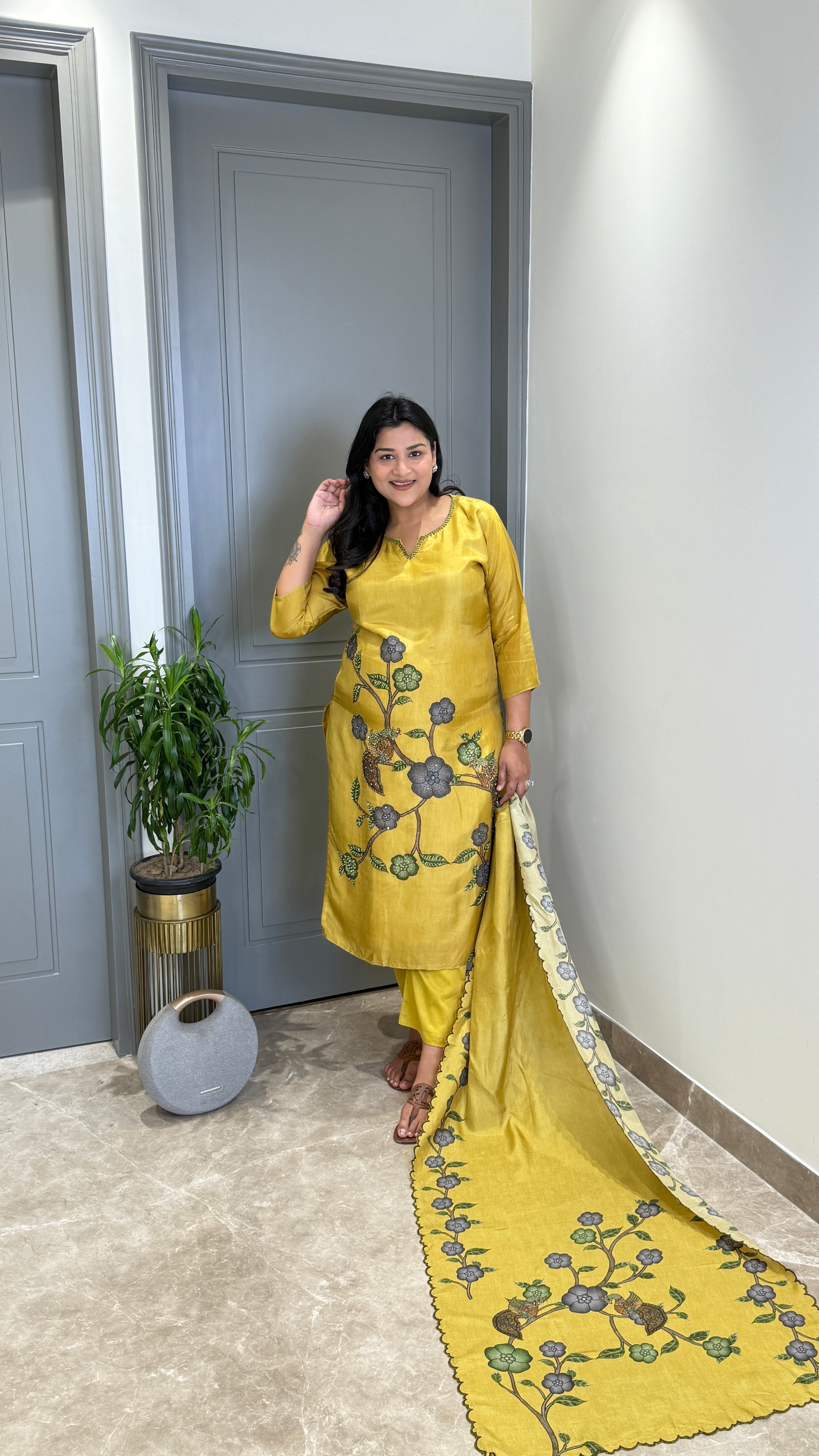Kantha Kalamkari Yellow Suit Set