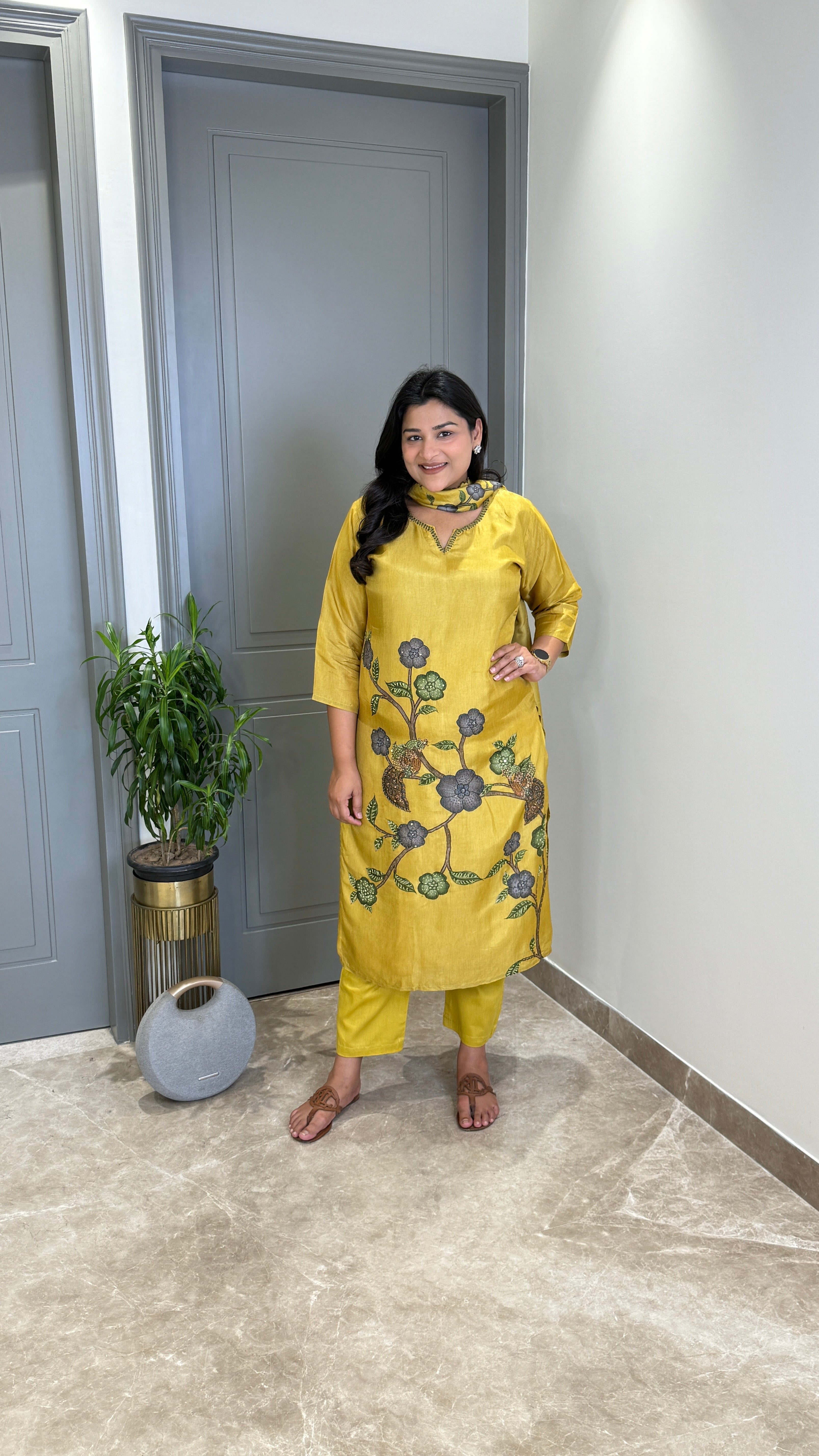 Kantha Kalamkari Yellow Suit Set