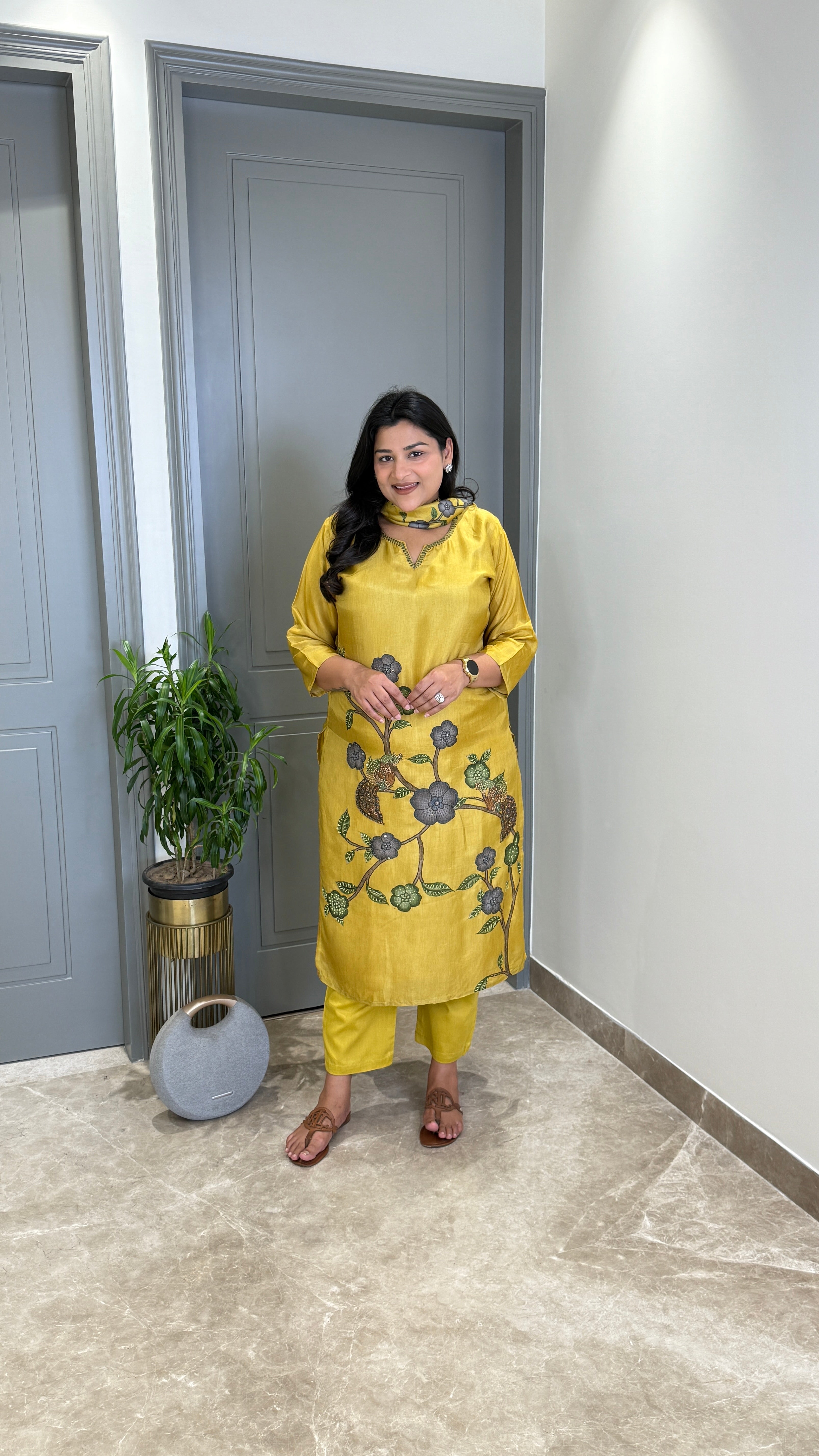 Kantha Kalamkari Yellow Suit Set