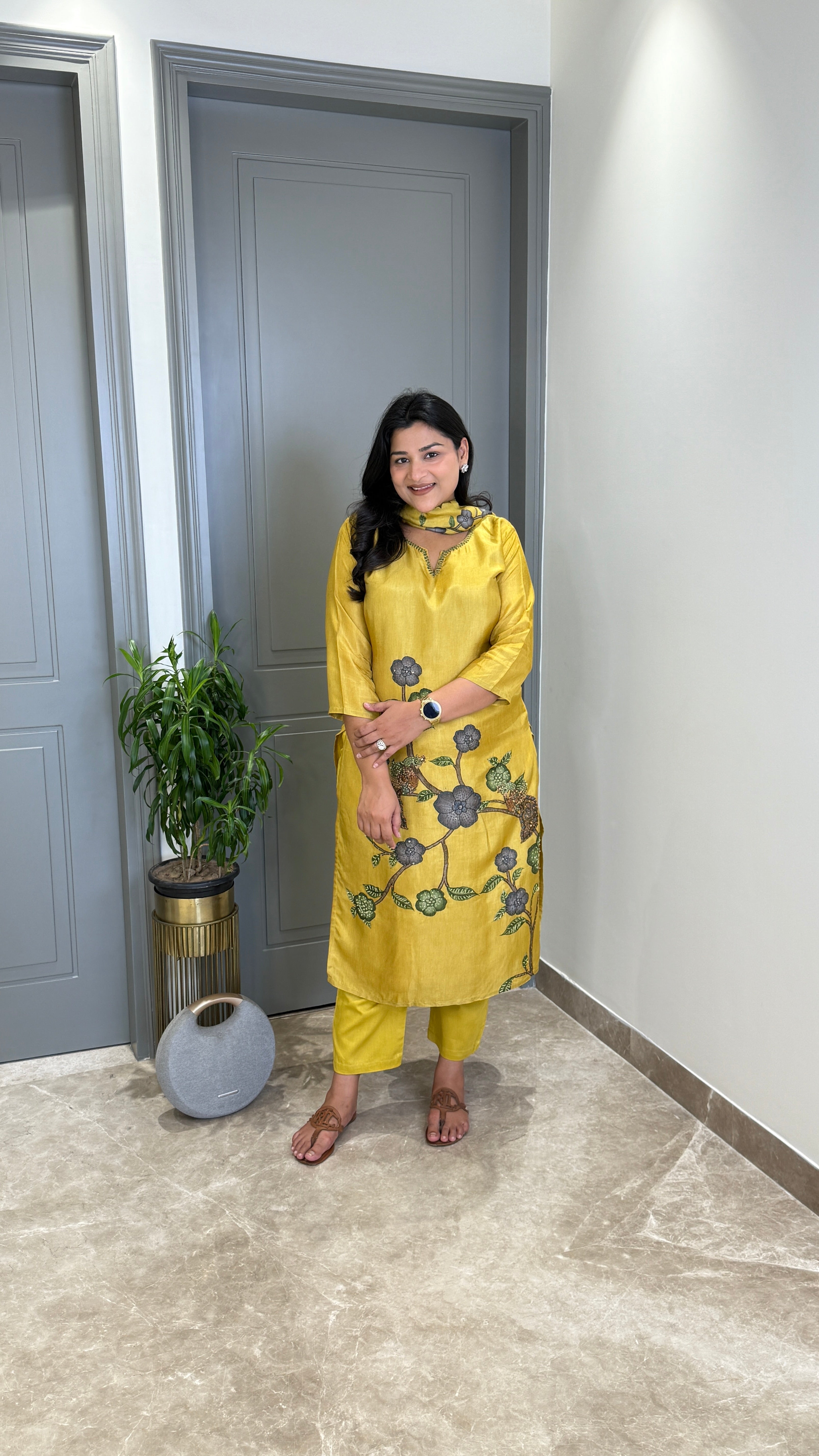 Kantha Kalamkari Yellow Suit Set