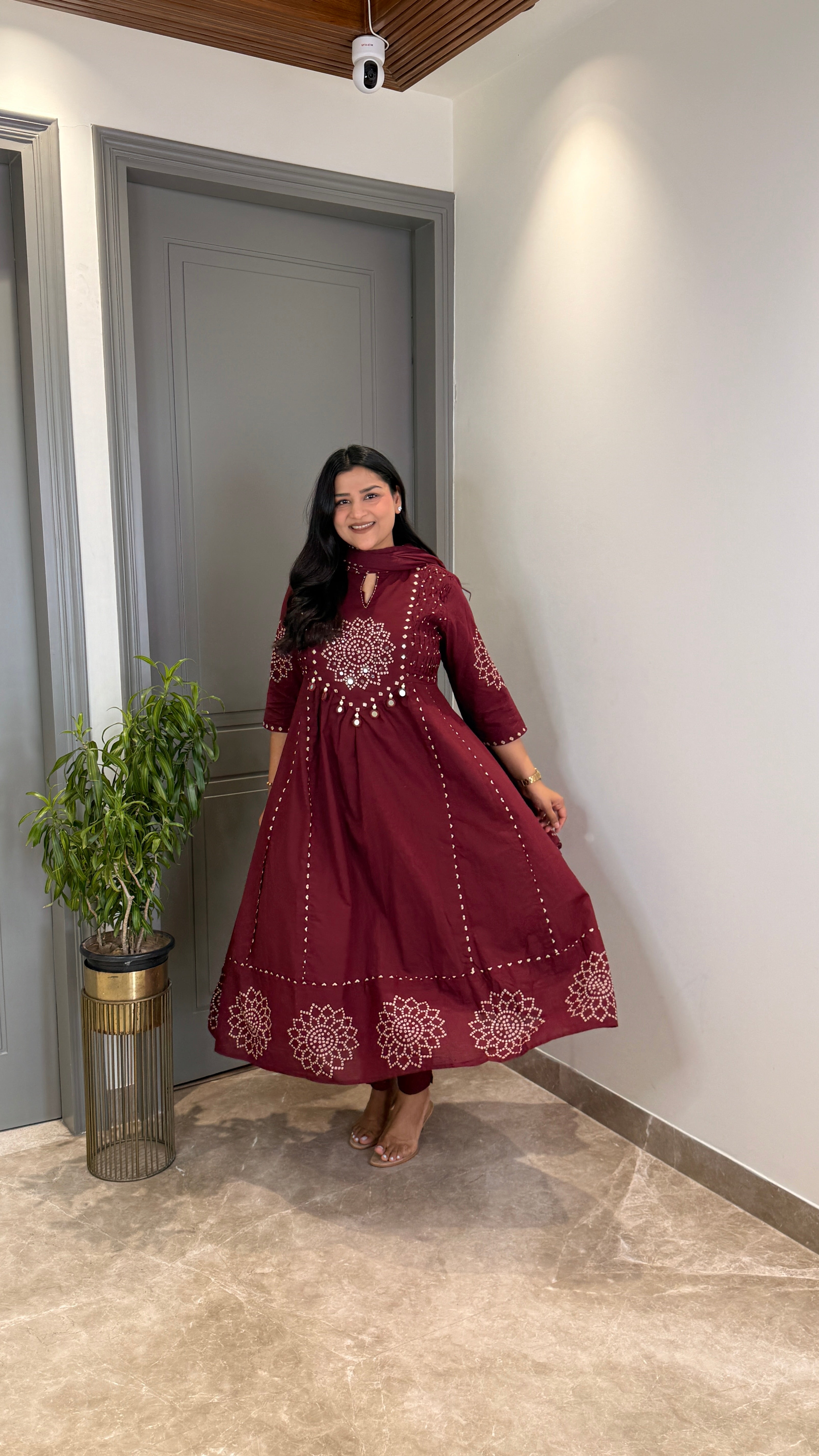 Wine Bandhej Anarkali Suit Set shrisa.in