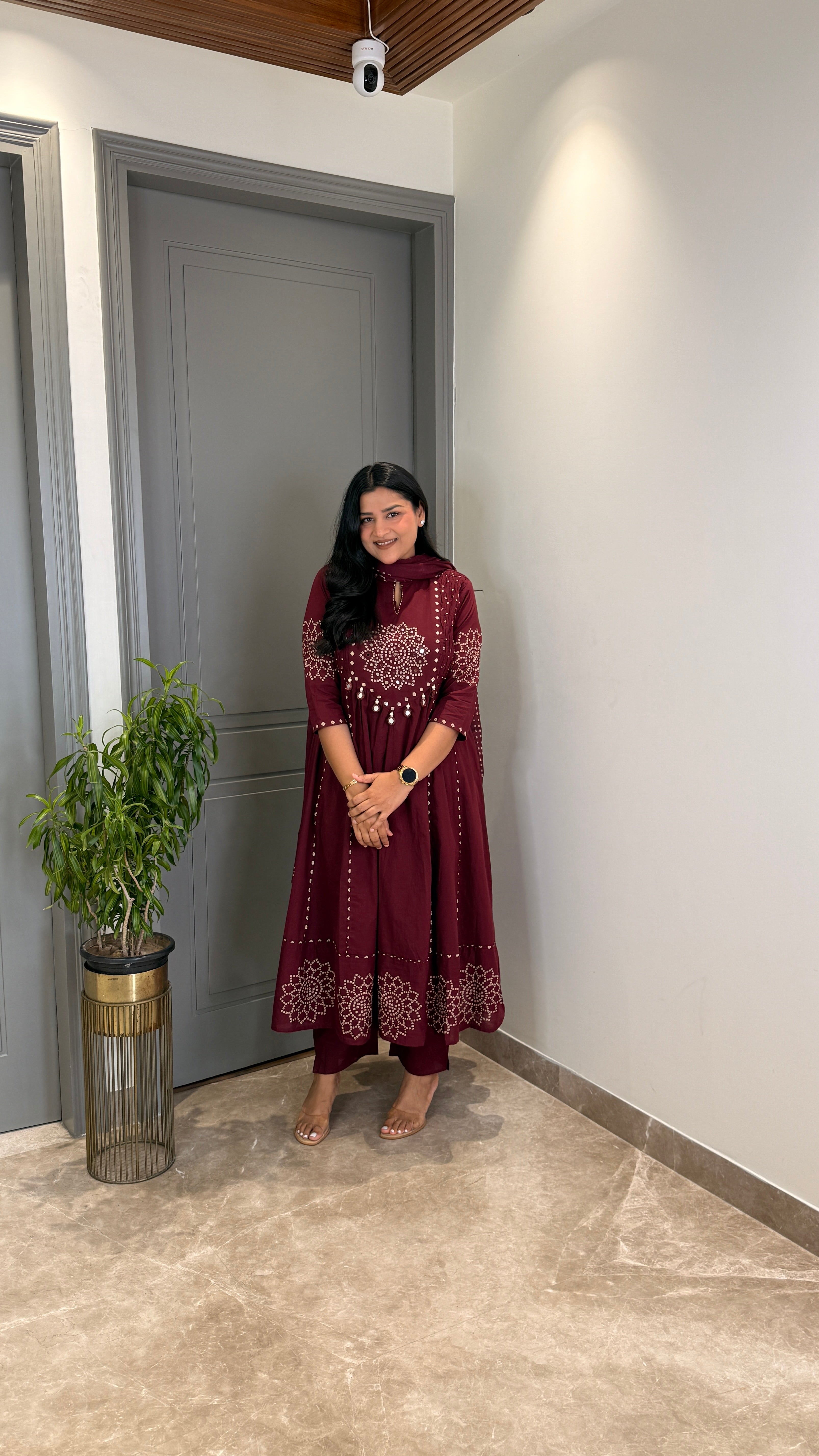 Wine Bandhej Anarkali Suit Set shrisa.in