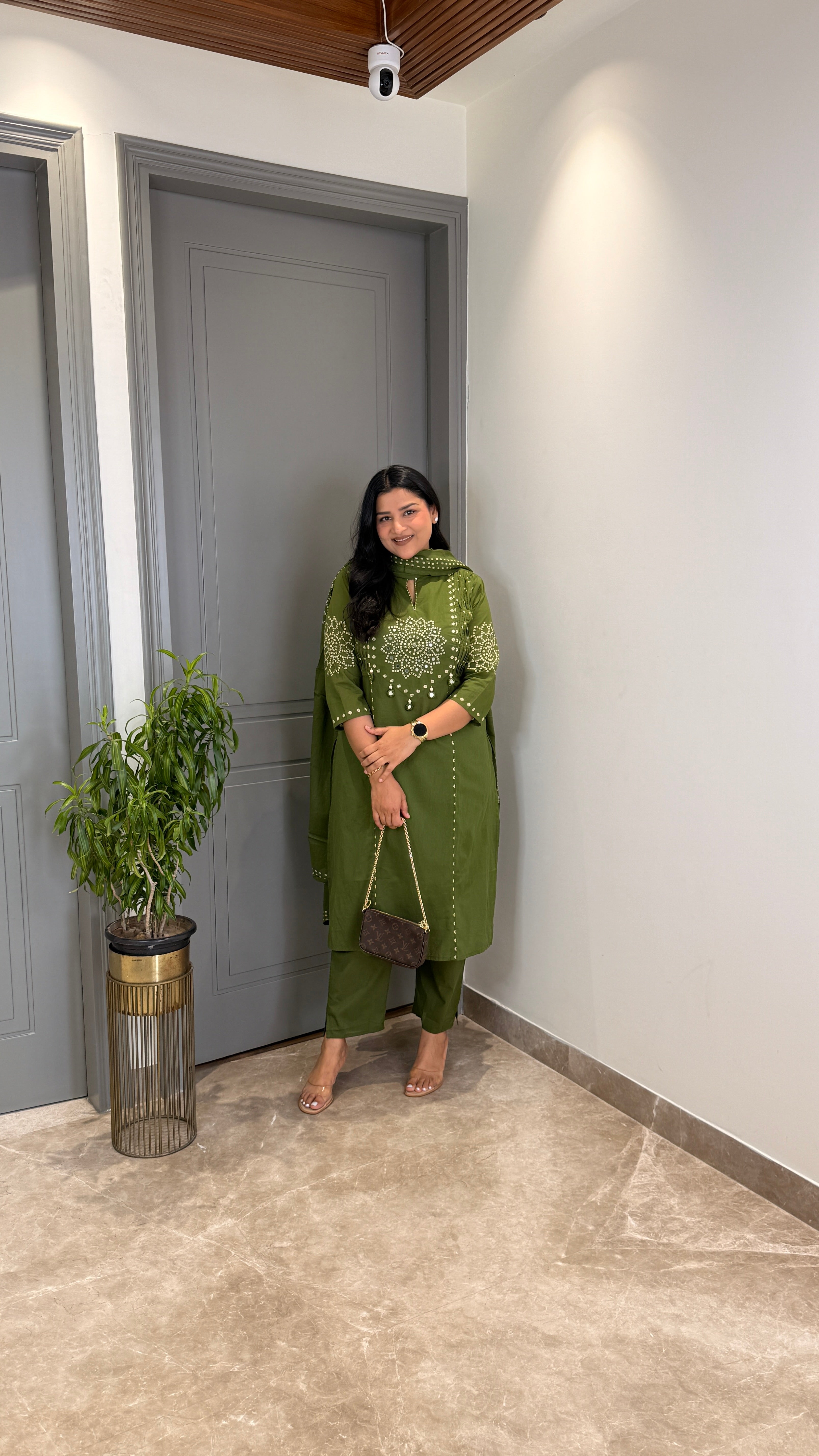Green Bandhej Straight Suit Set shrisa.in