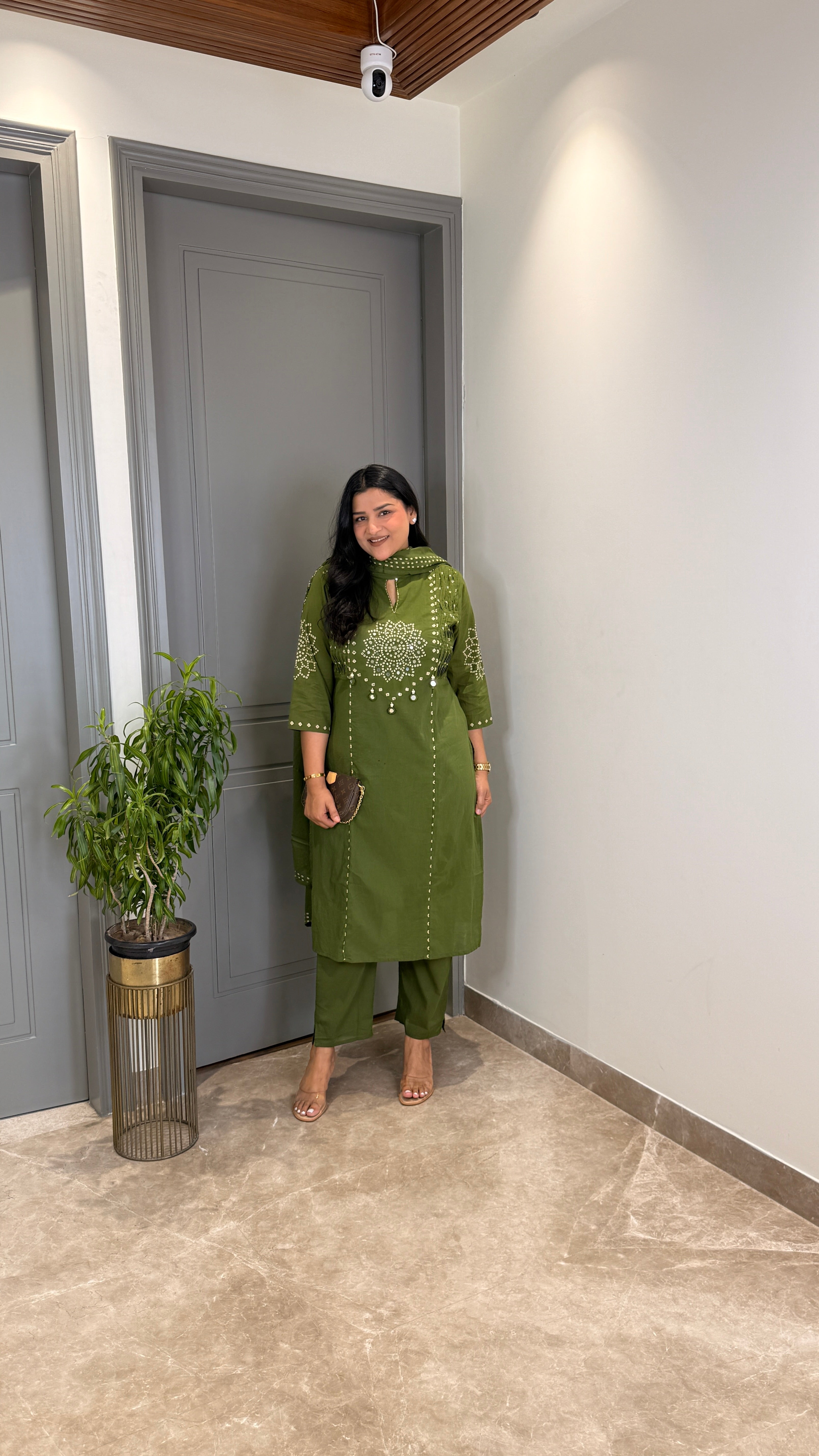 Green Bandhej Straight Suit Set shrisa.in