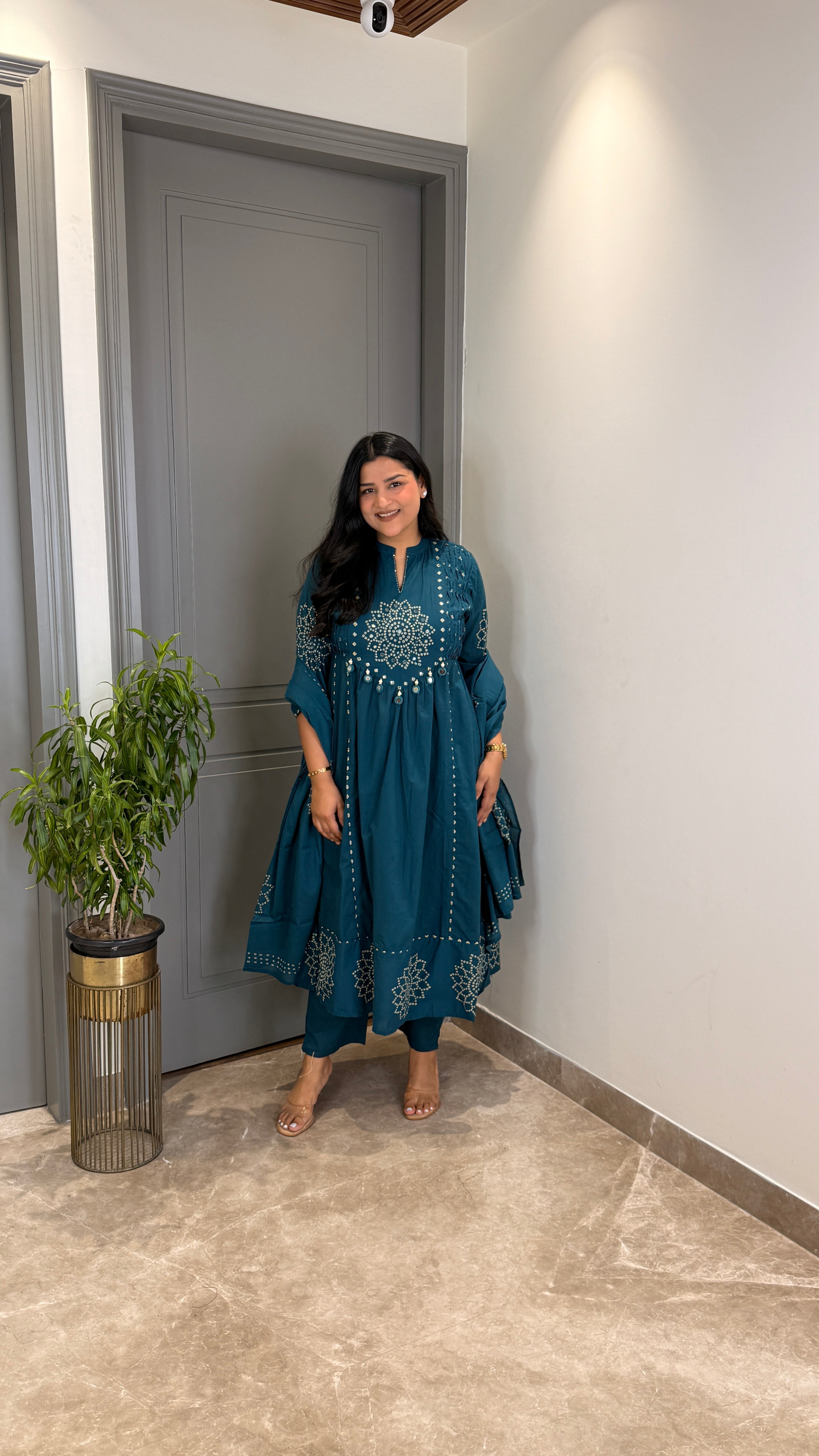 Teal Blue Bandhej Anarkali Suit Set shrisa.in