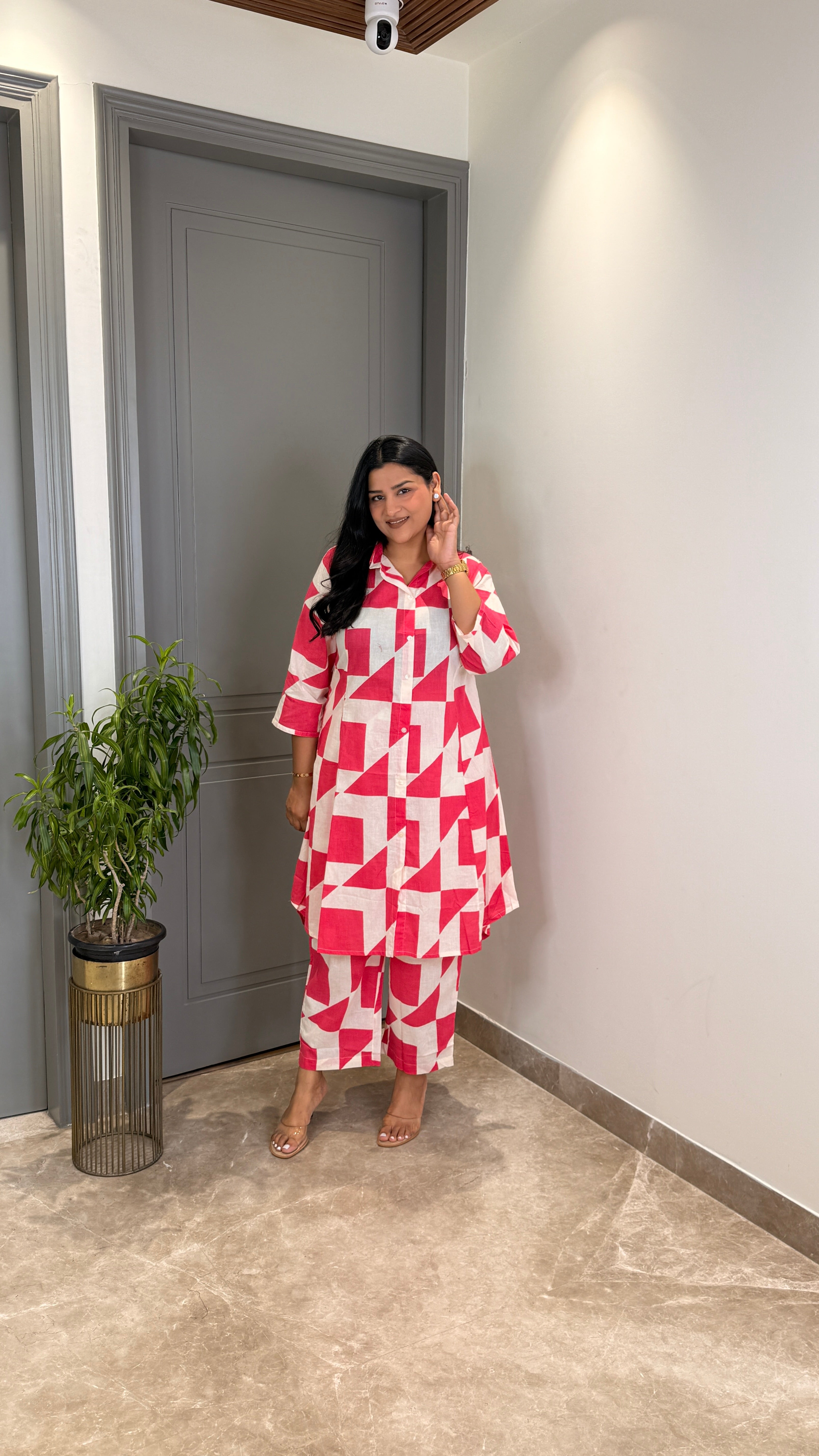 Pink Abstract Cotton Cord Set shrisa.in