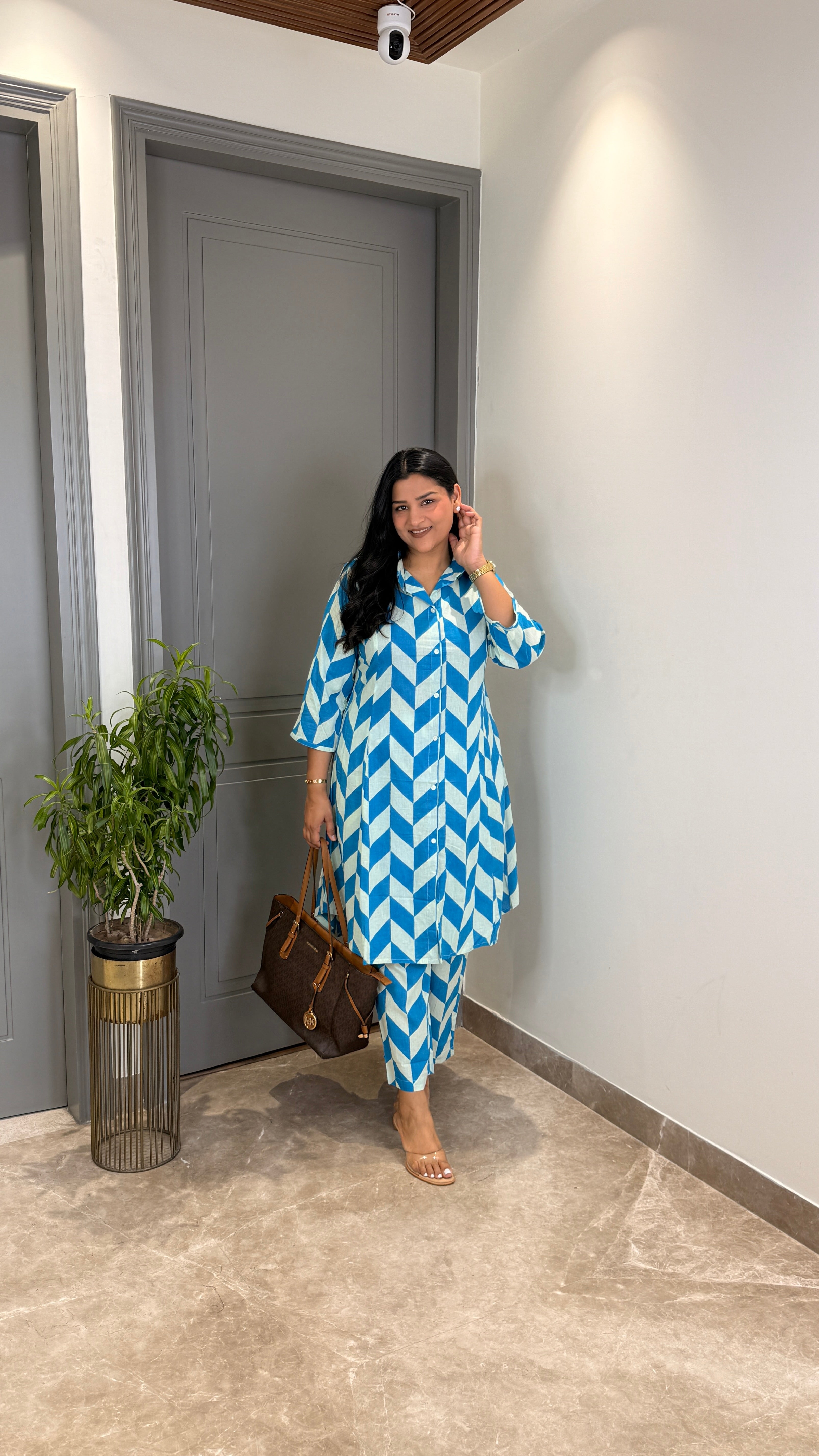 Blue Abstract Cotton Cord Set shrisa.in