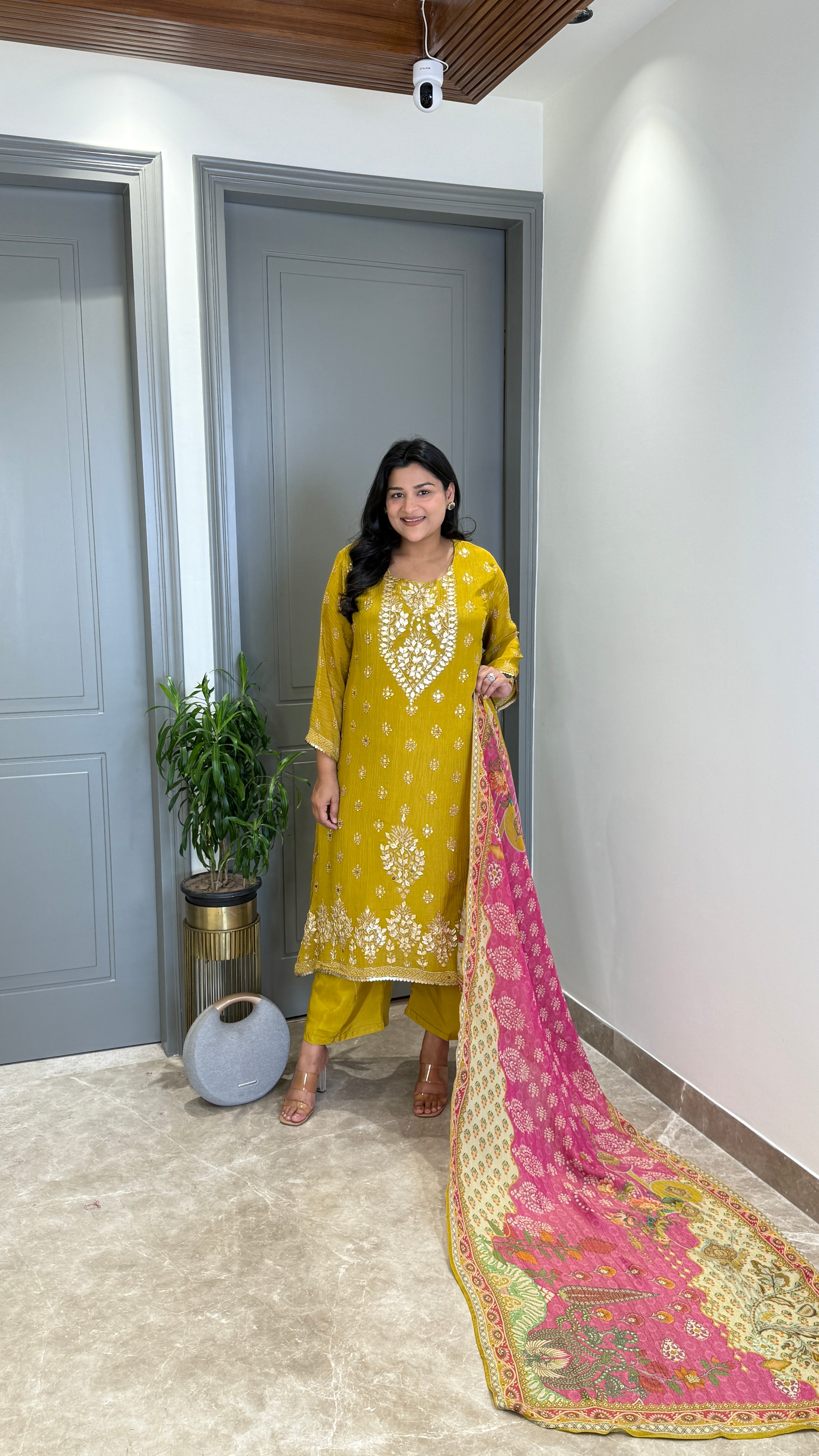 Mustard Tissue Suit Set 