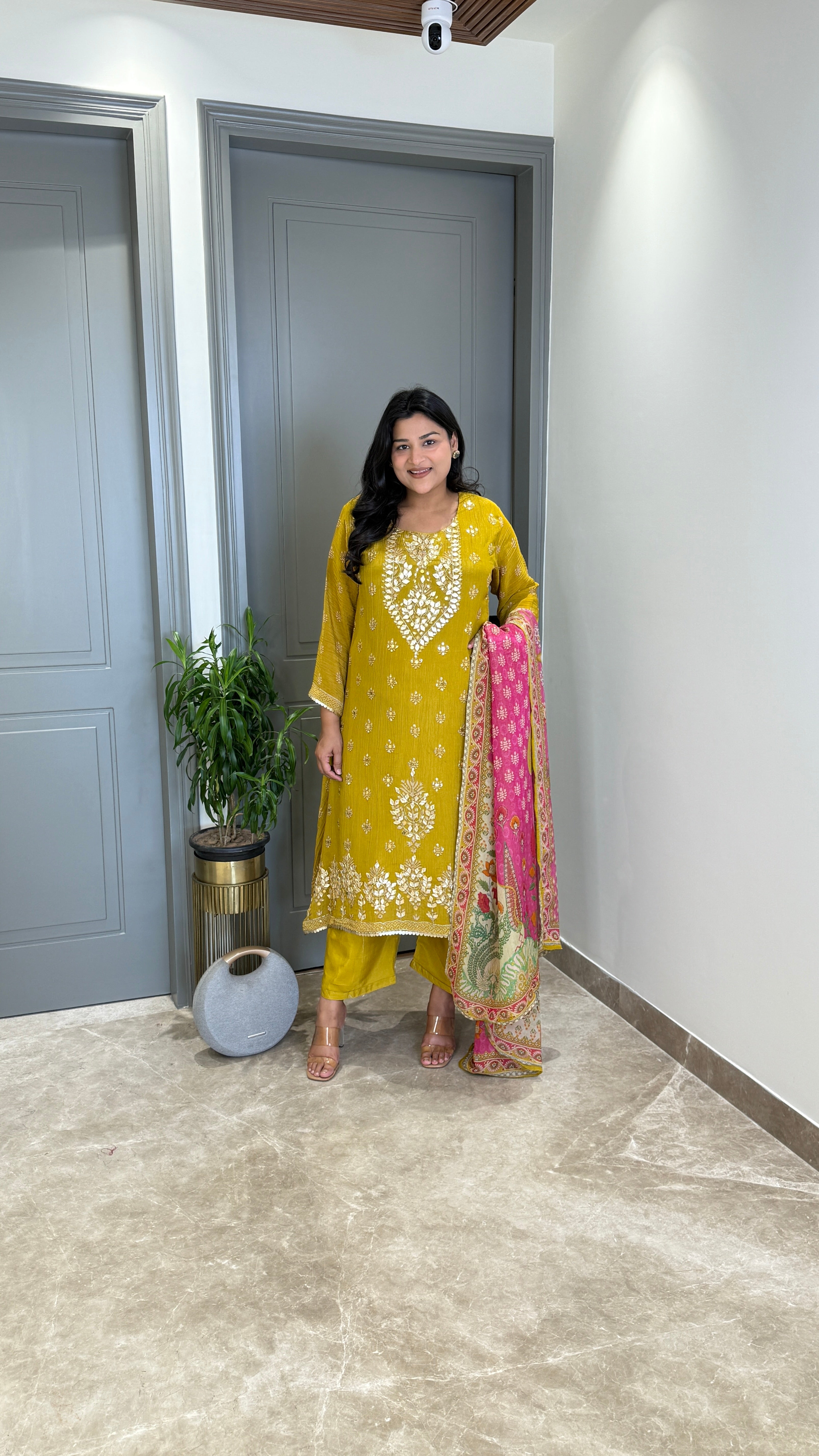 Mustard Tissue Suit Set 