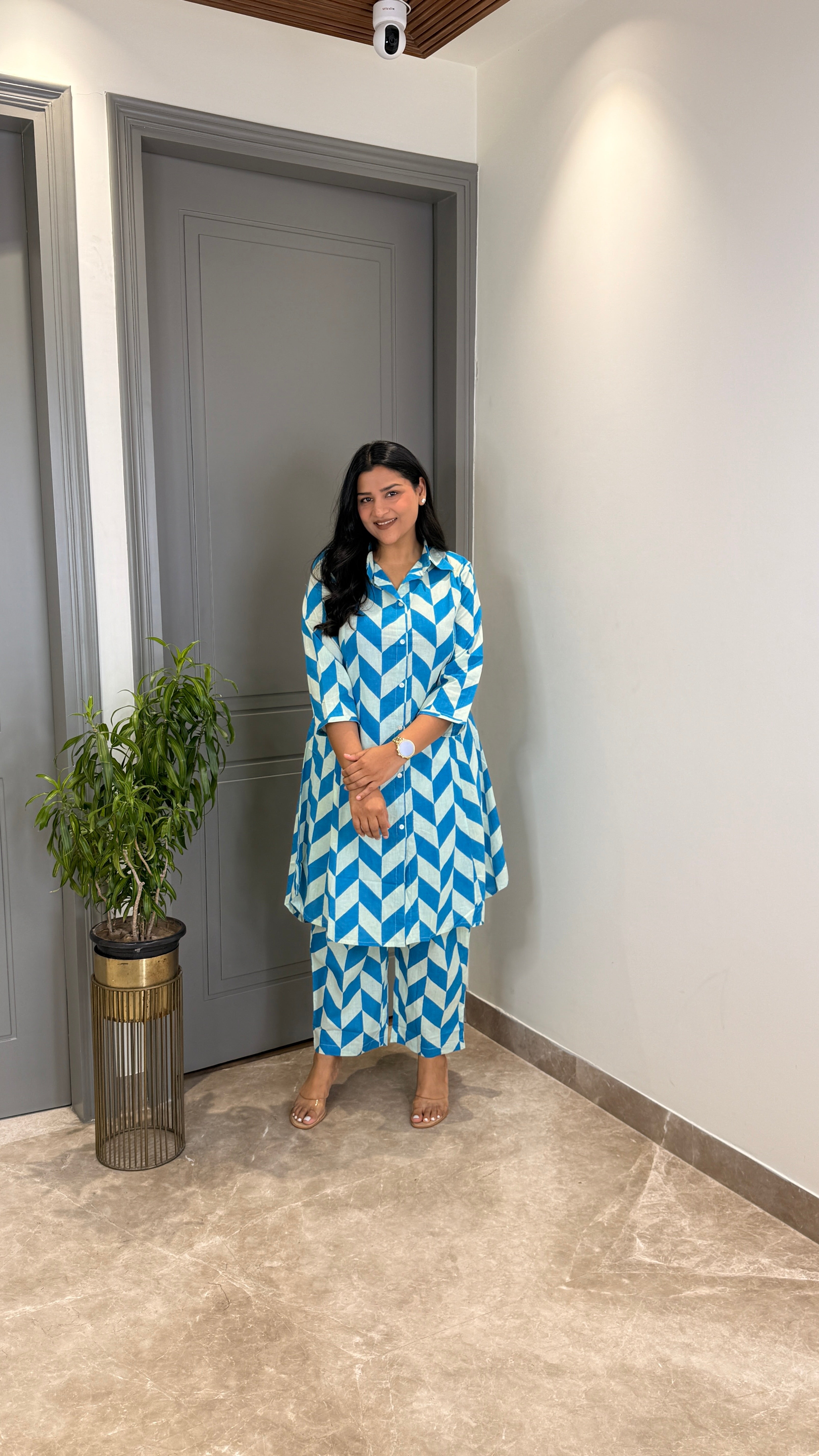 Blue Abstract Cotton Cord Set shrisa.in