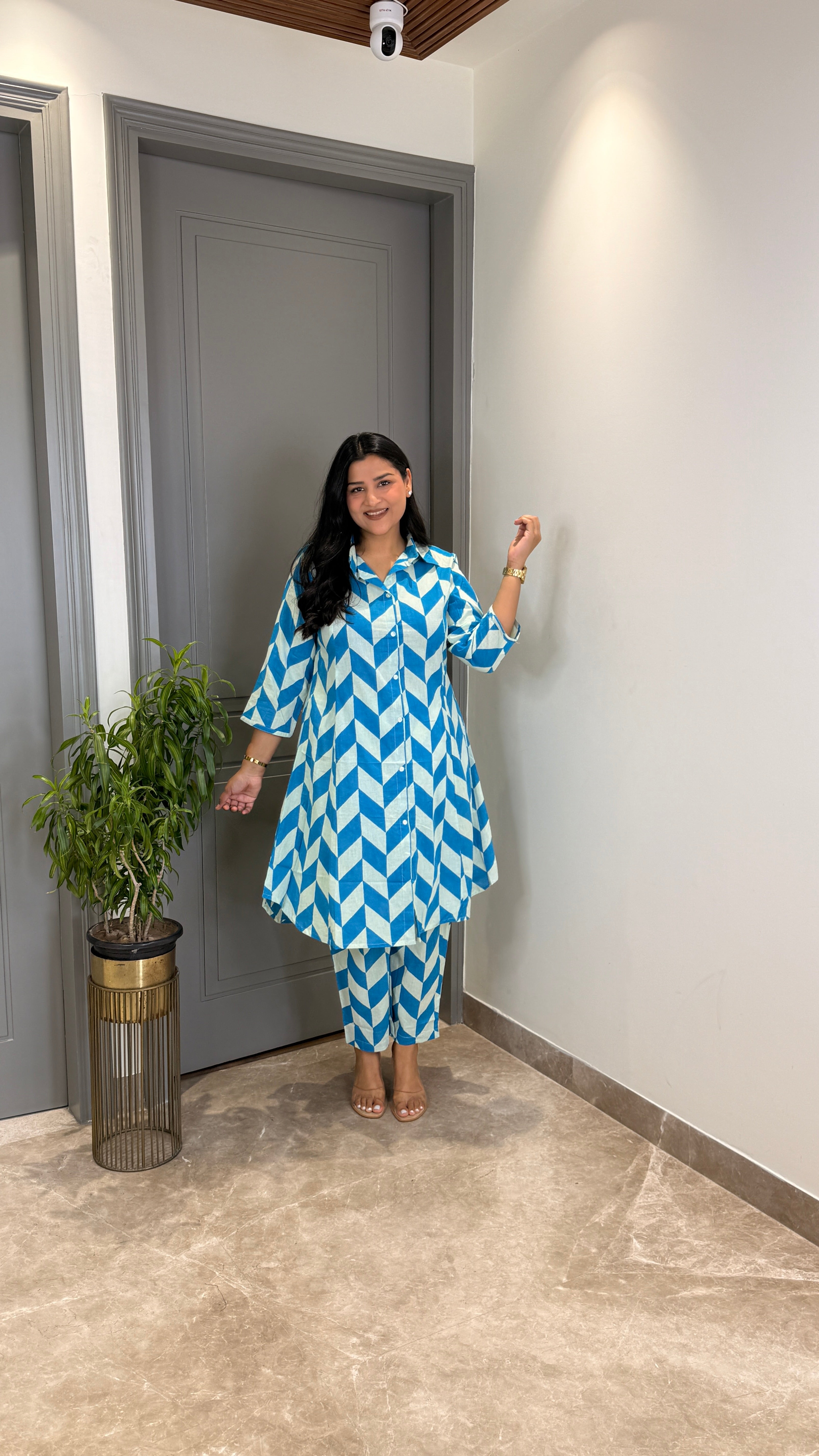 Blue Abstract Cotton Cord Set shrisa.in