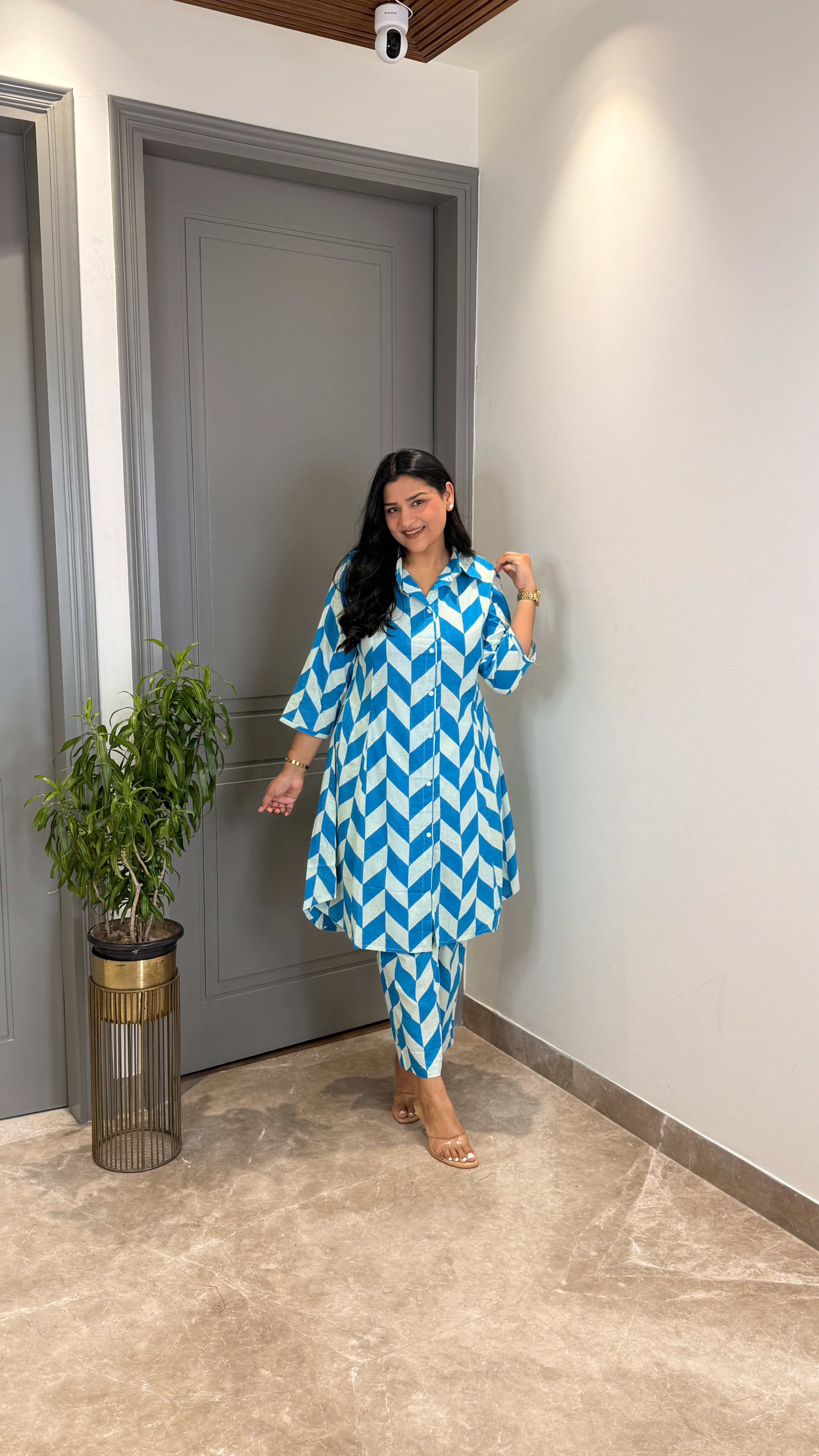 Blue Abstract Cotton Cord Set shrisa.in