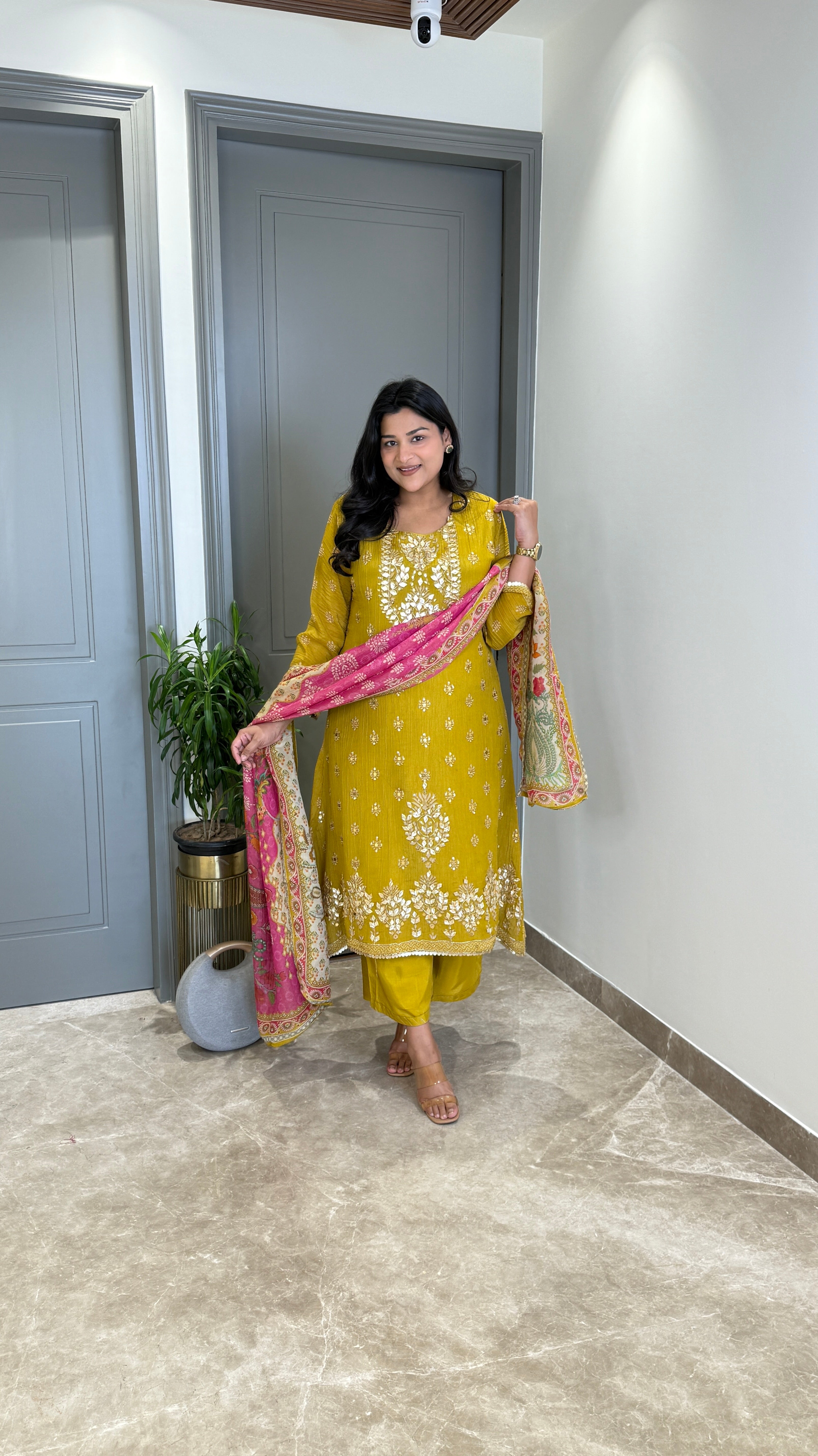 Mustard Tissue Suit Set 