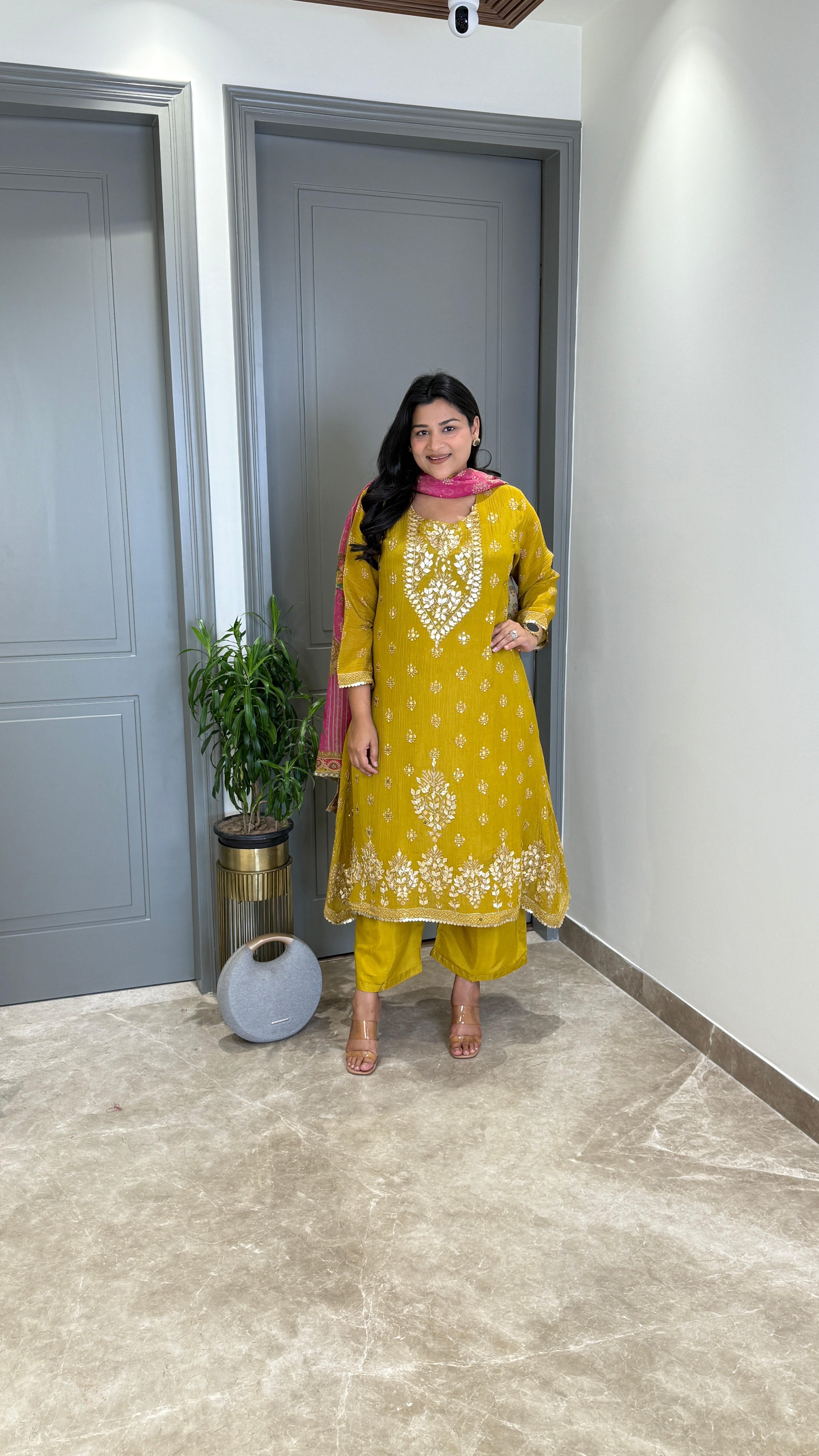 Mustard Tissue Suit Set 