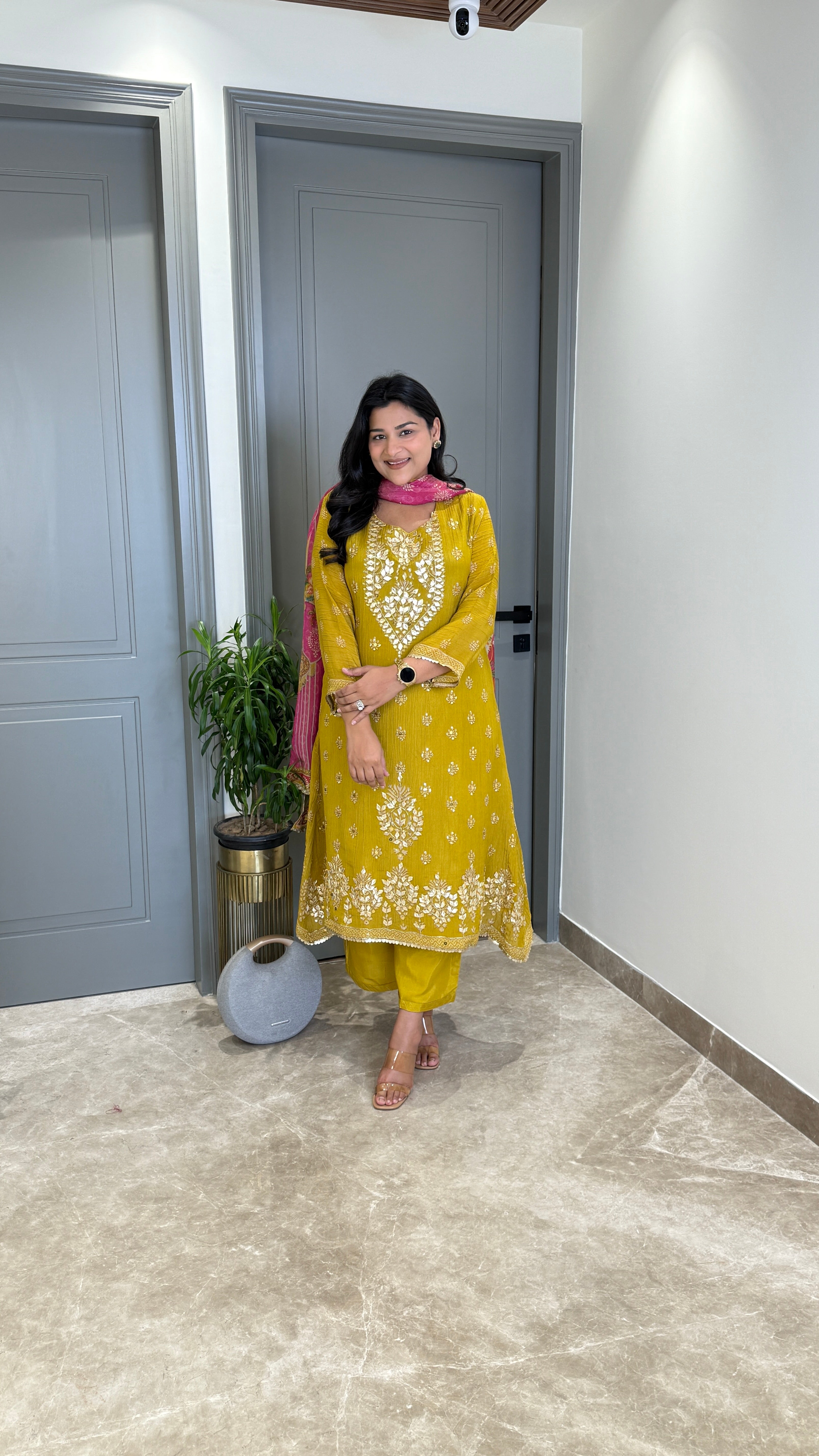 Mustard Tissue Suit Set 