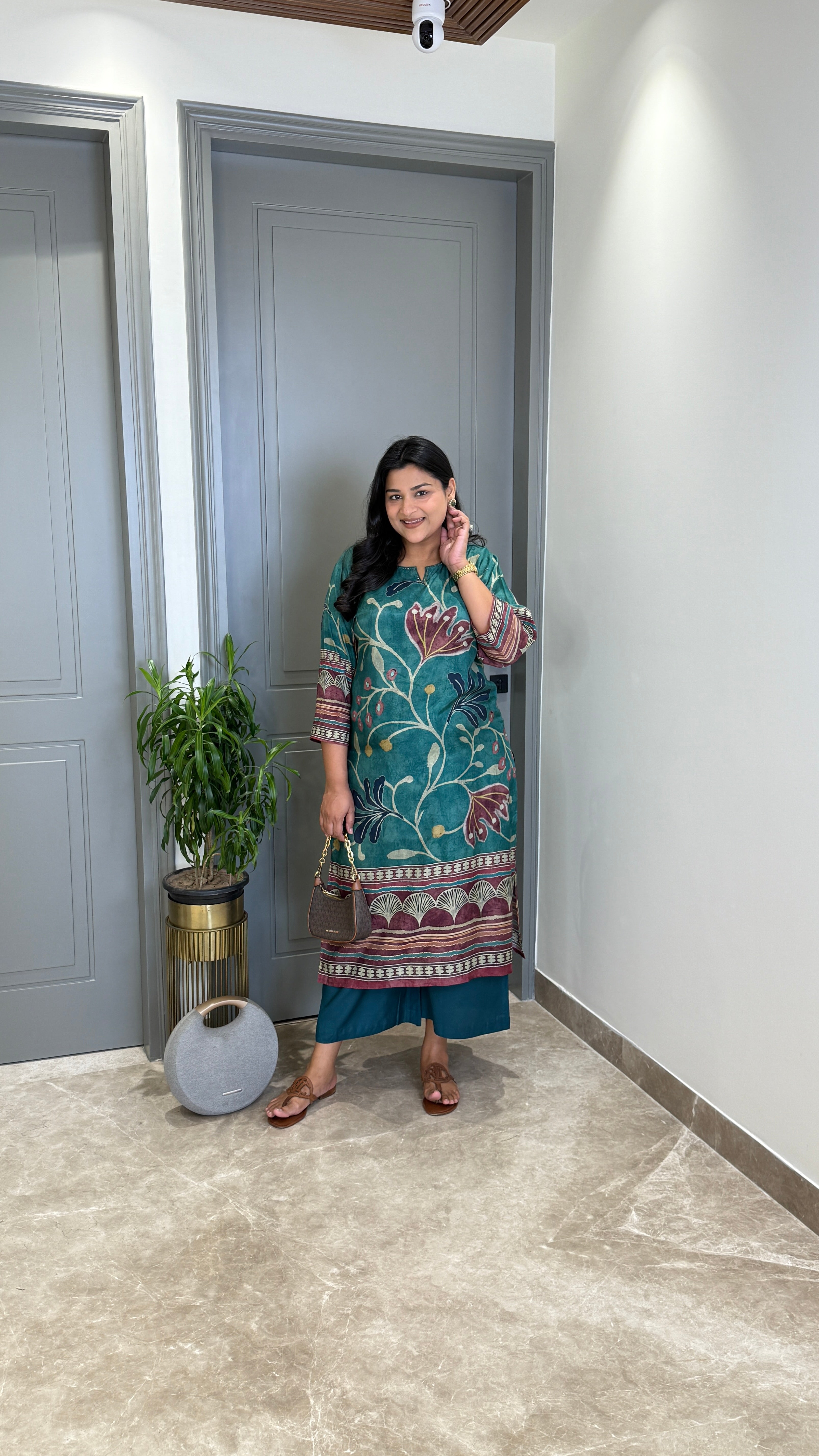 ⁠Kalamkari Firozi Kurta Pants