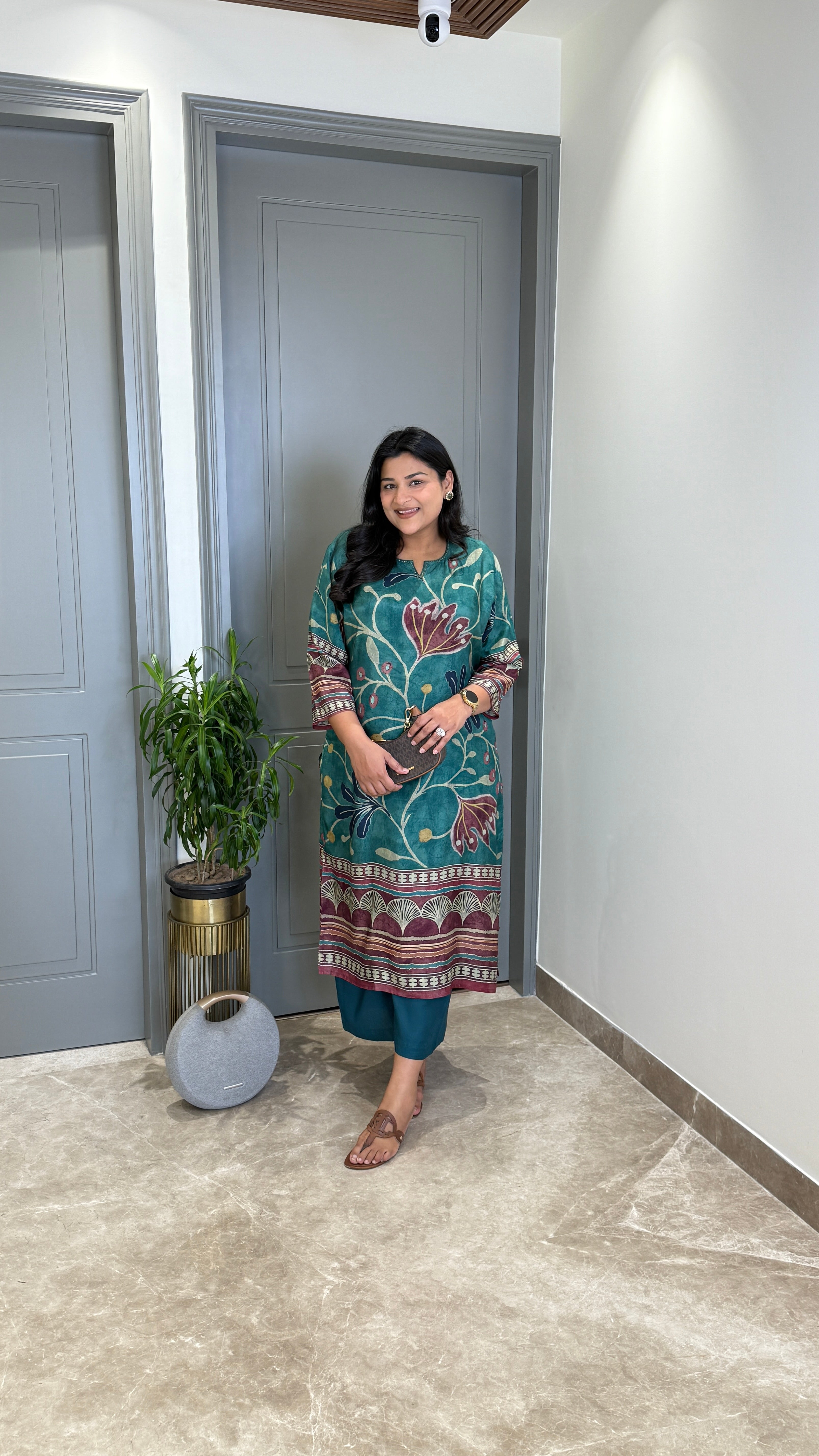 ⁠Kalamkari Firozi Kurta Pants