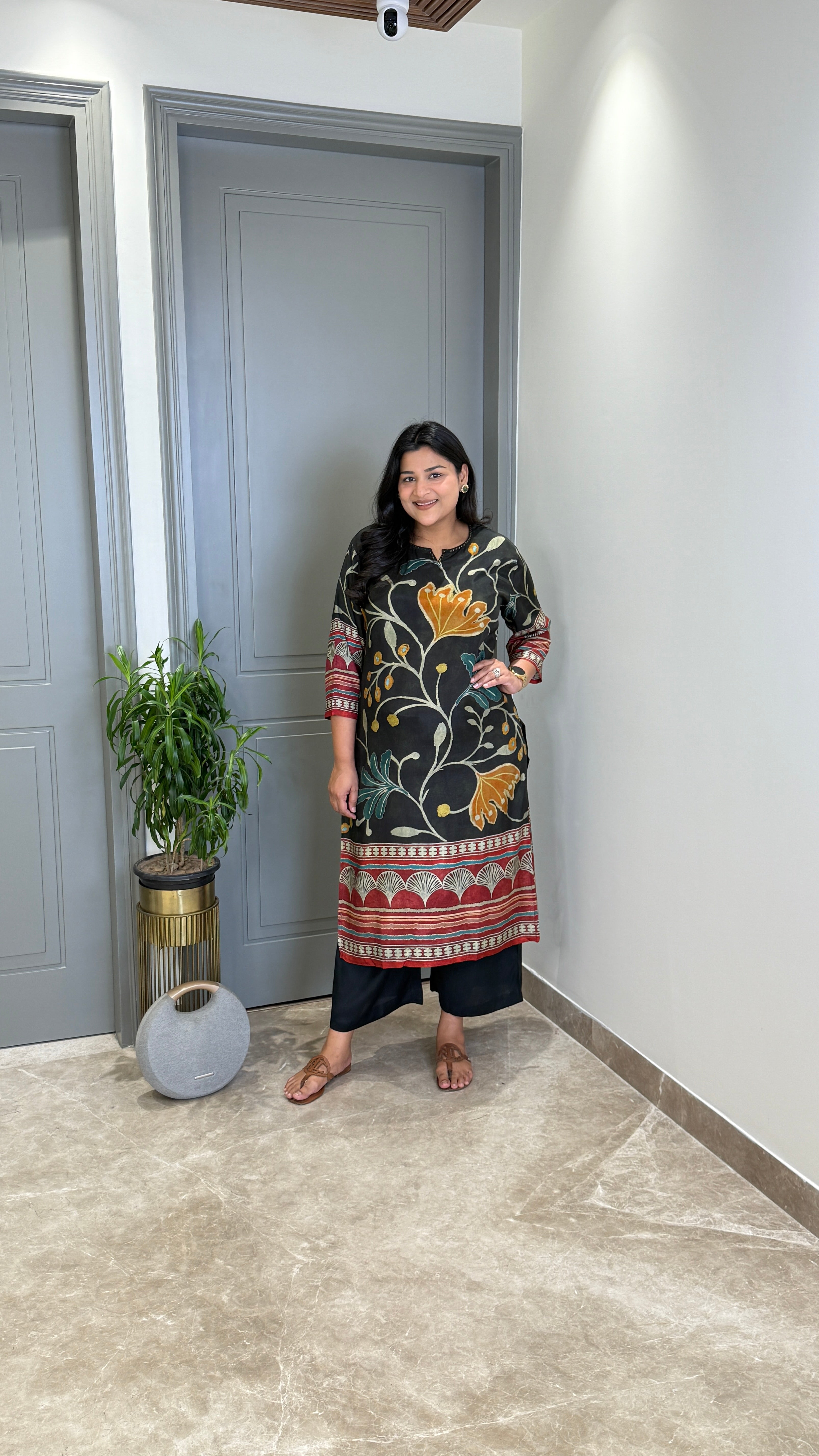 ⁠Kalamkari Black Kurta Pants