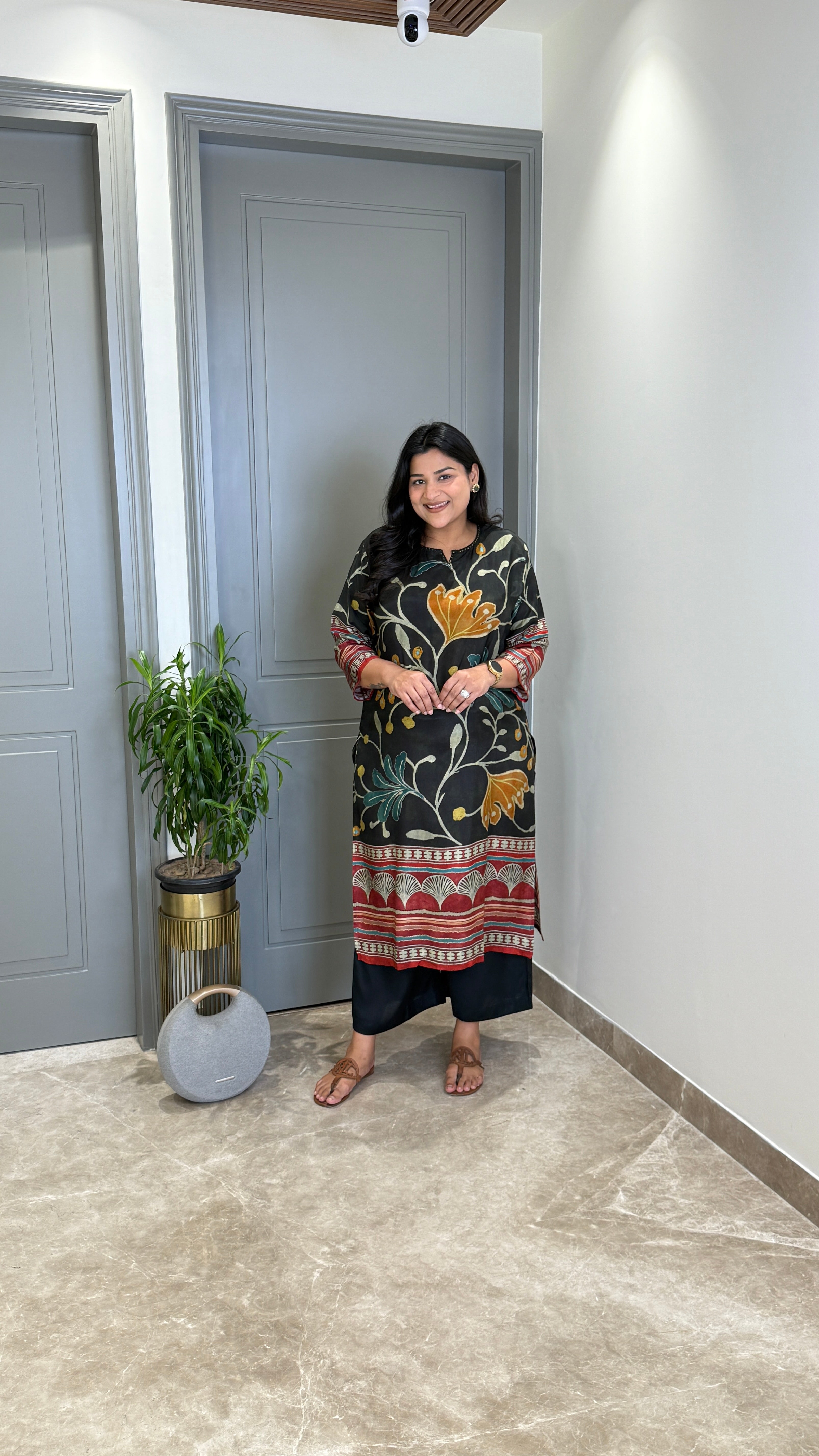 ⁠Kalamkari Black Kurta Pants