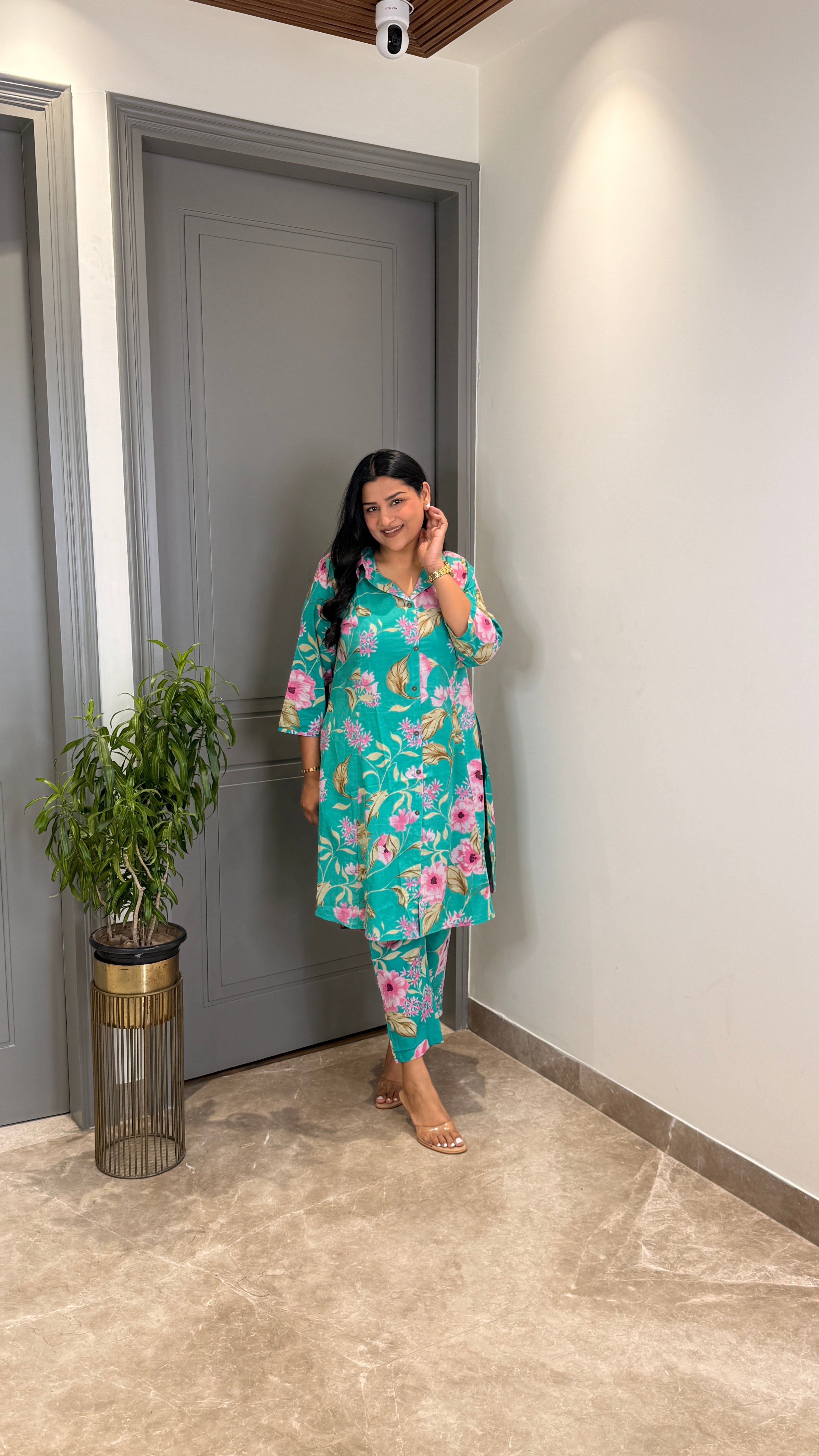 Printed Firozi Cotton Cord Set shrisa.in