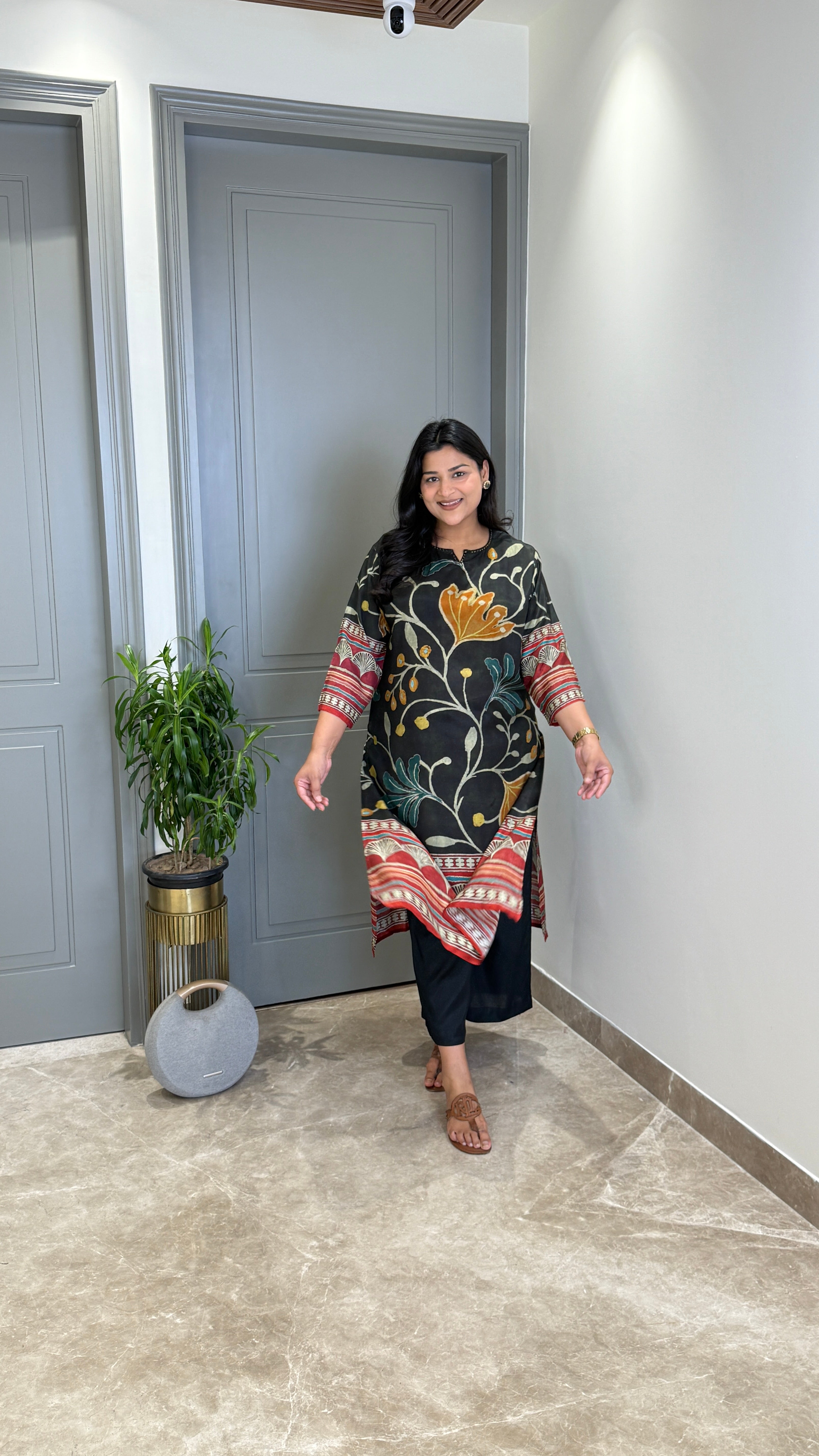 ⁠Kalamkari Black Kurta Pants