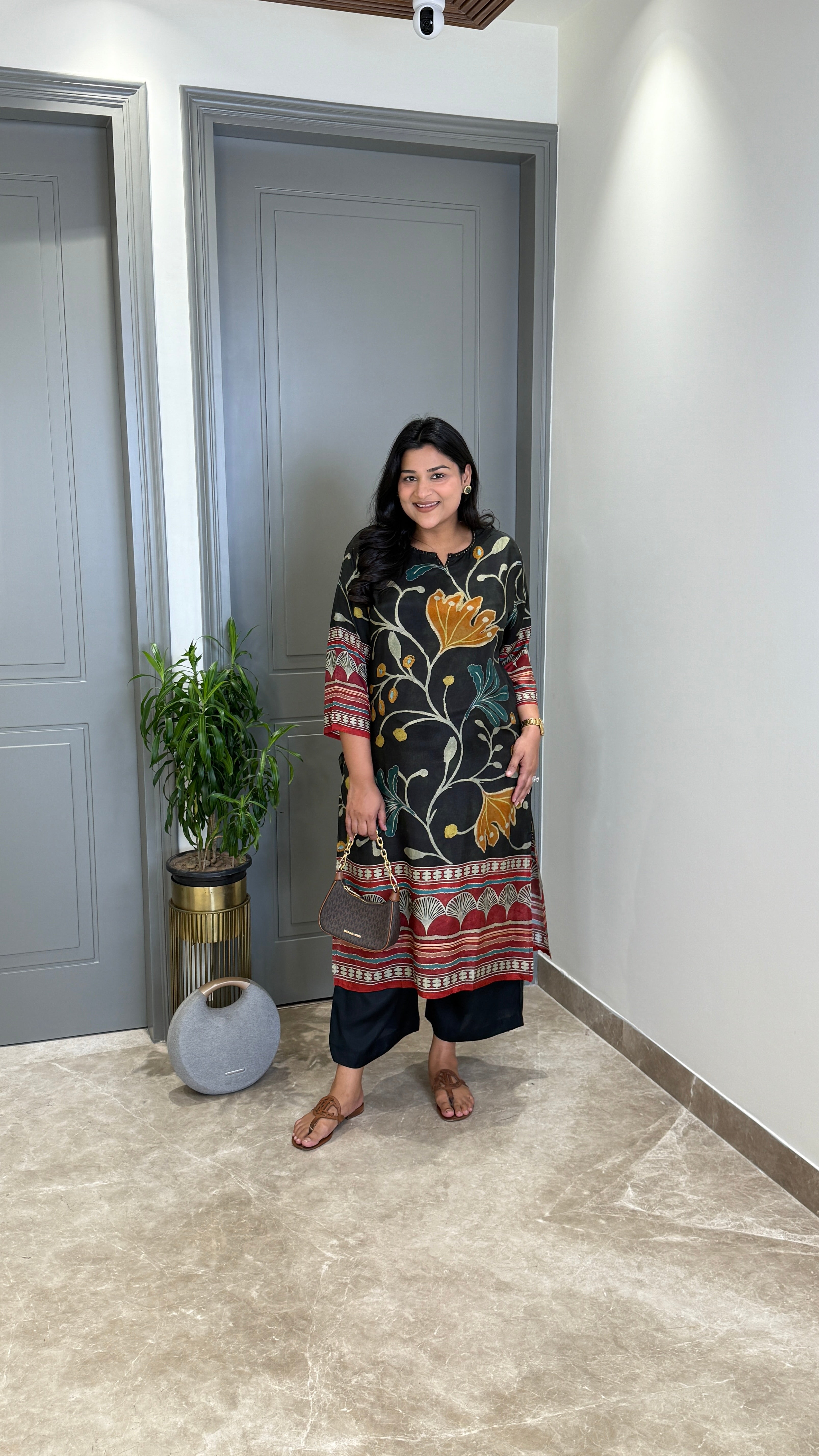 ⁠Kalamkari Black Kurta Pants