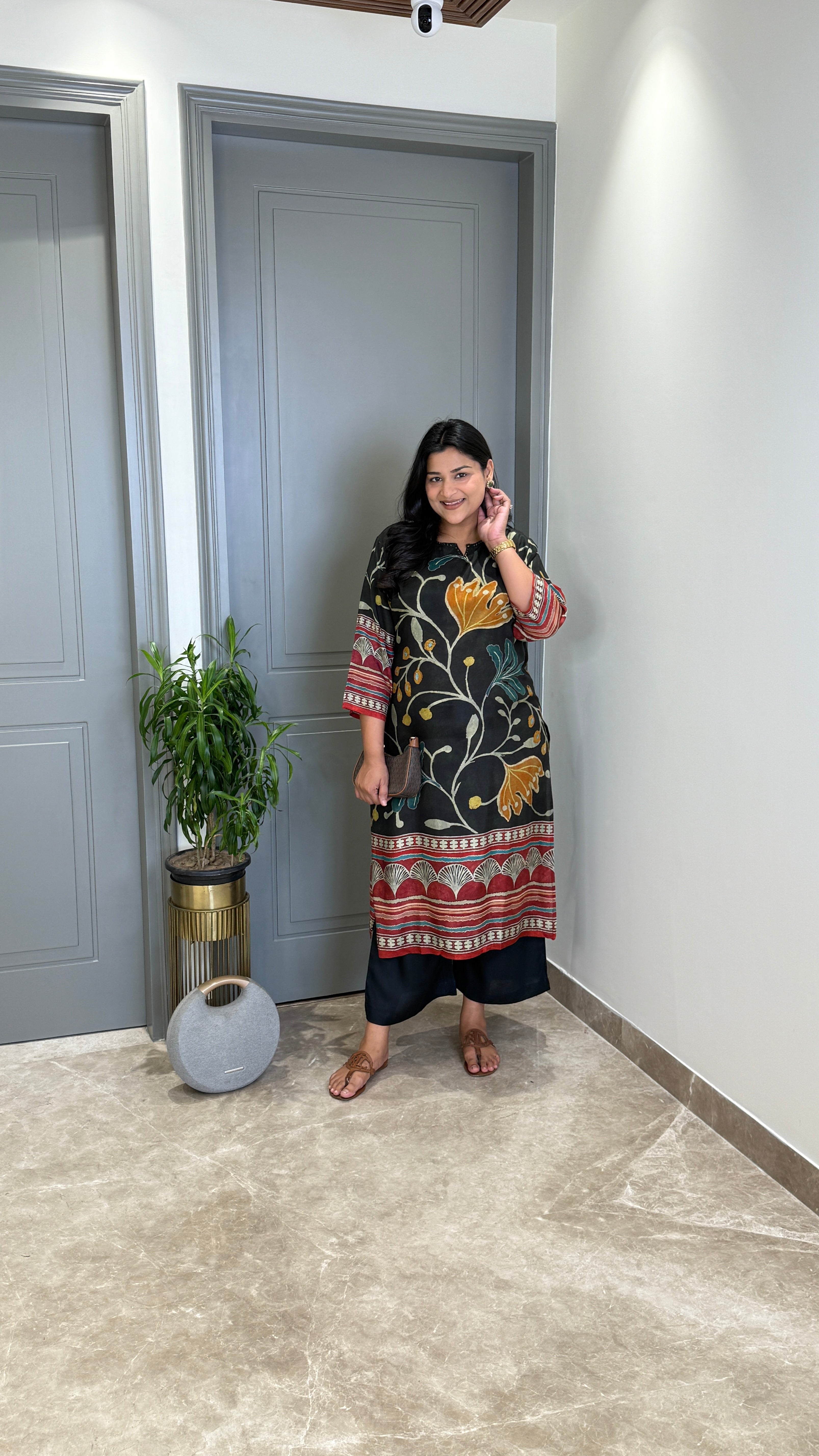 ⁠Kalamkari Black Kurta Pants