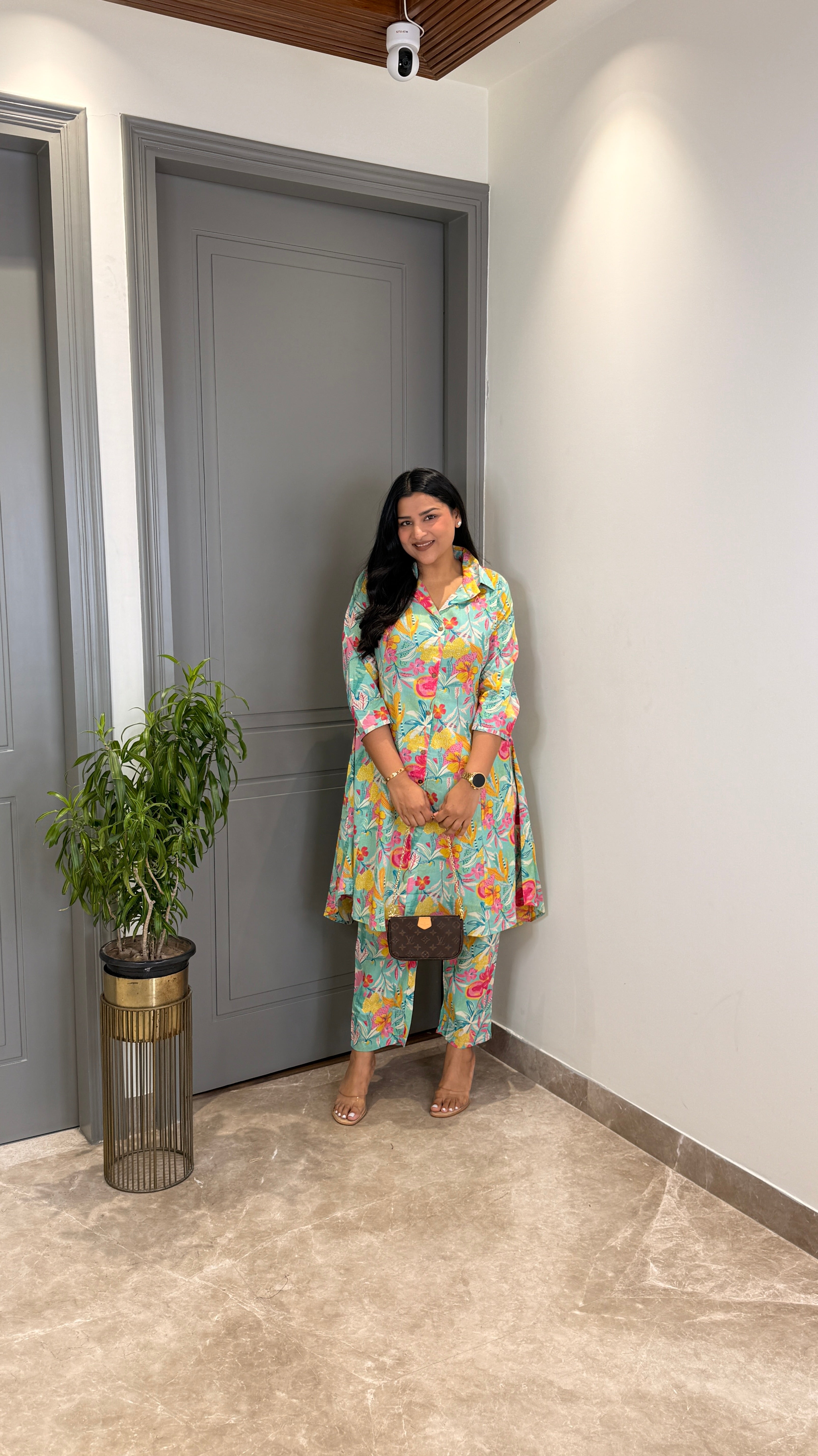Turquoise Floral Cotton Cord Set shrisa.in