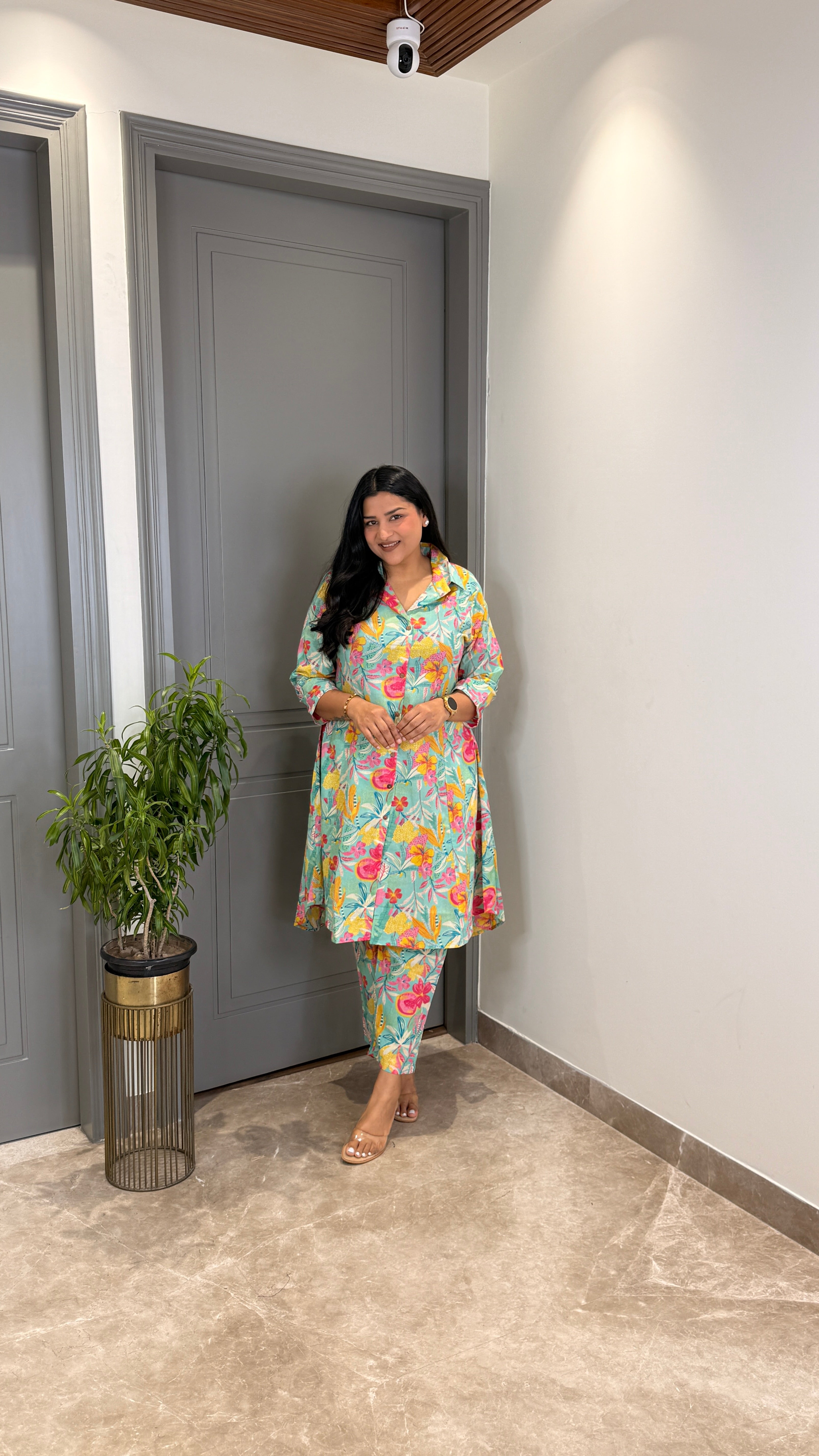 Turquoise Floral Cotton Cord Set shrisa.in