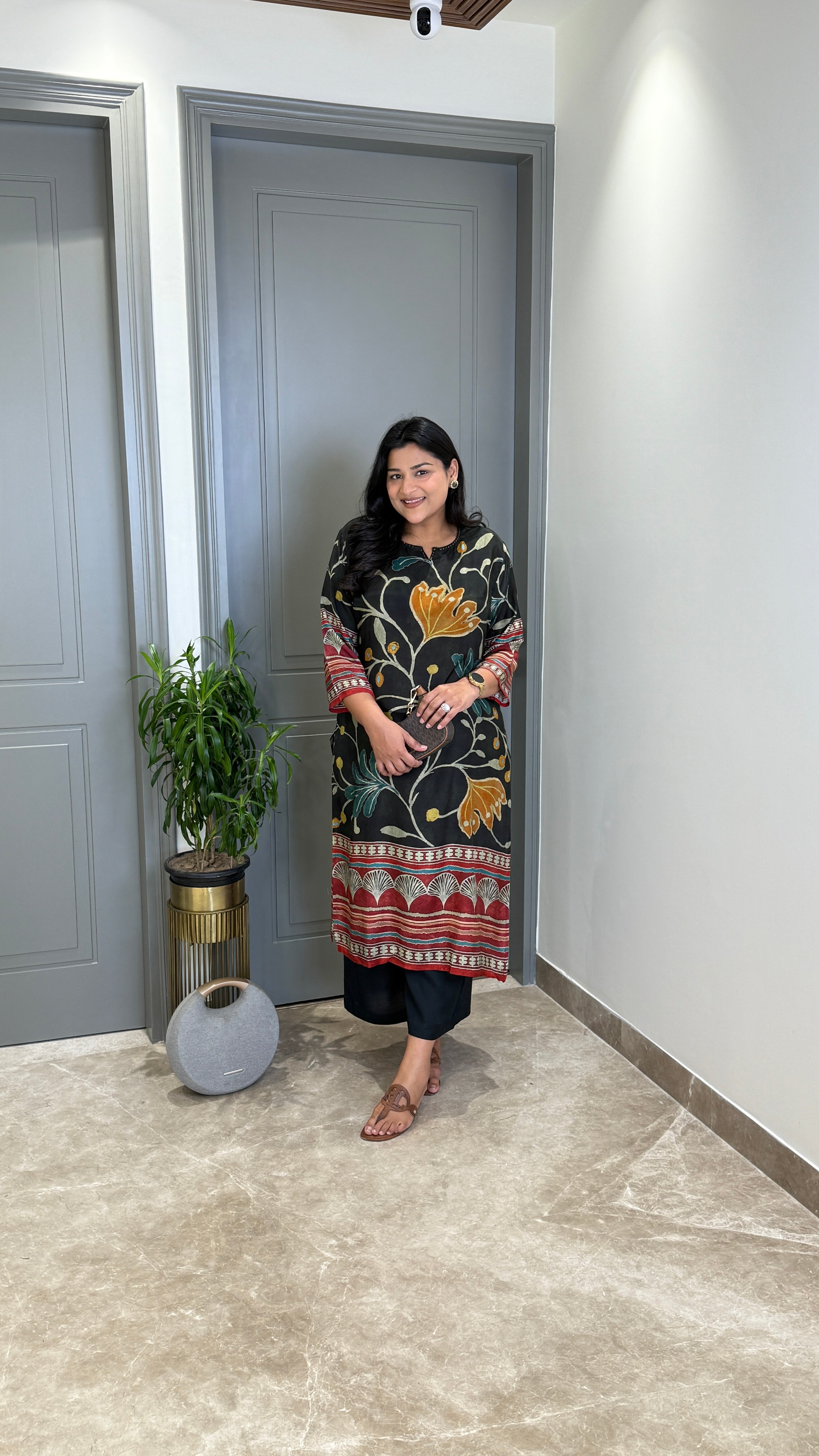 ⁠Kalamkari Black Kurta Pants