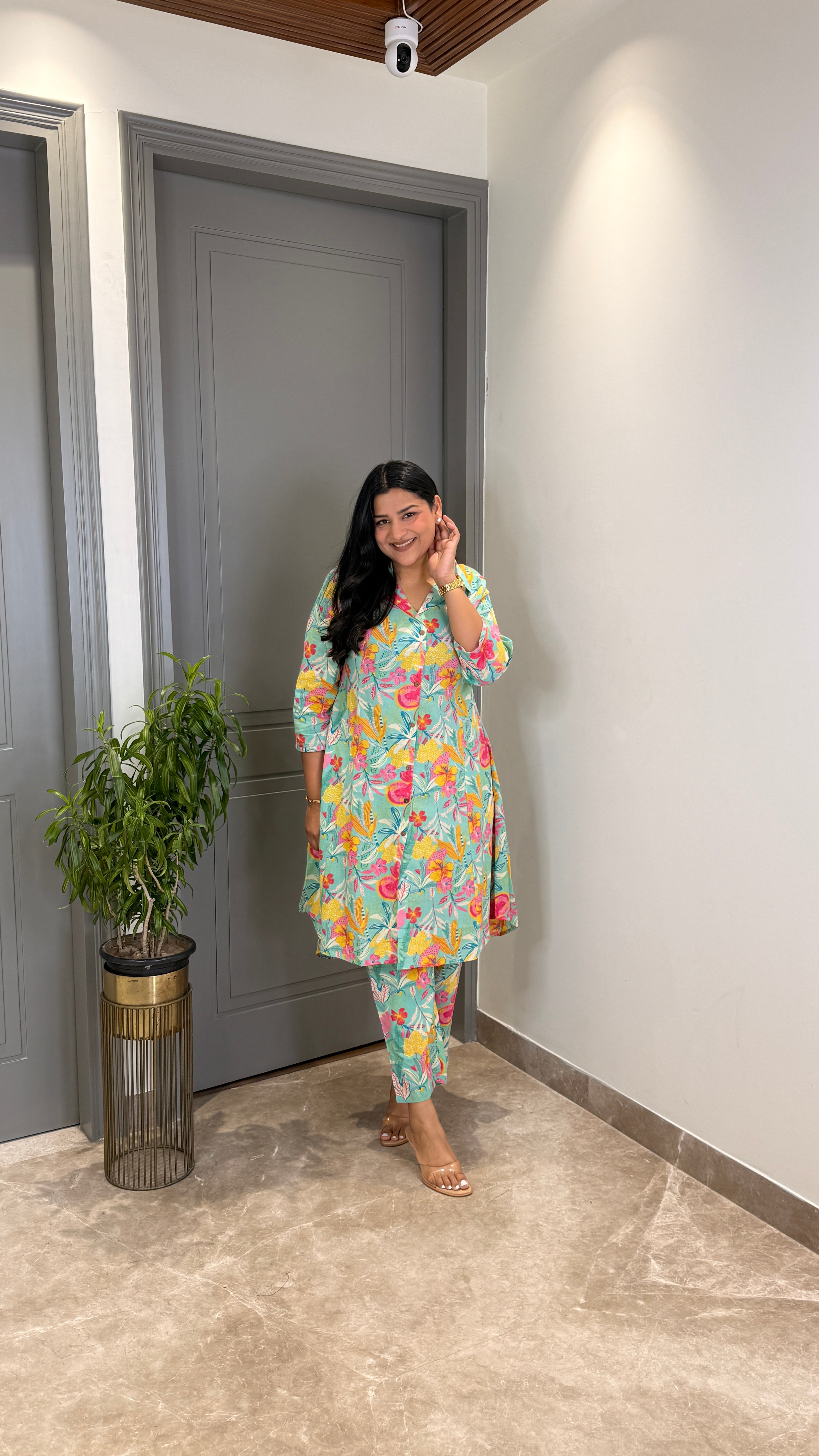 Turquoise Floral Cotton Cord Set shrisa.in