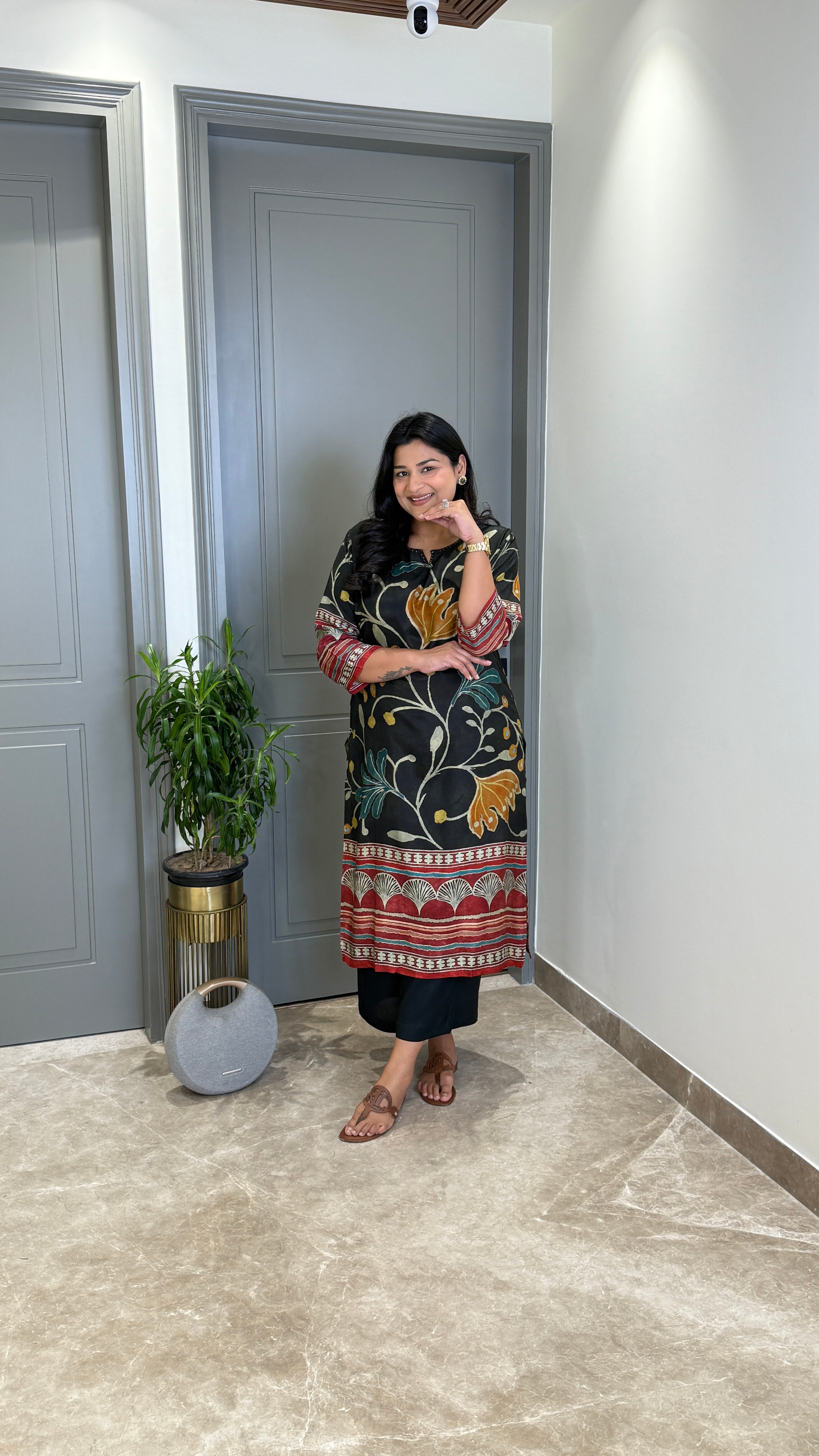 ⁠Kalamkari Black Kurta Pants