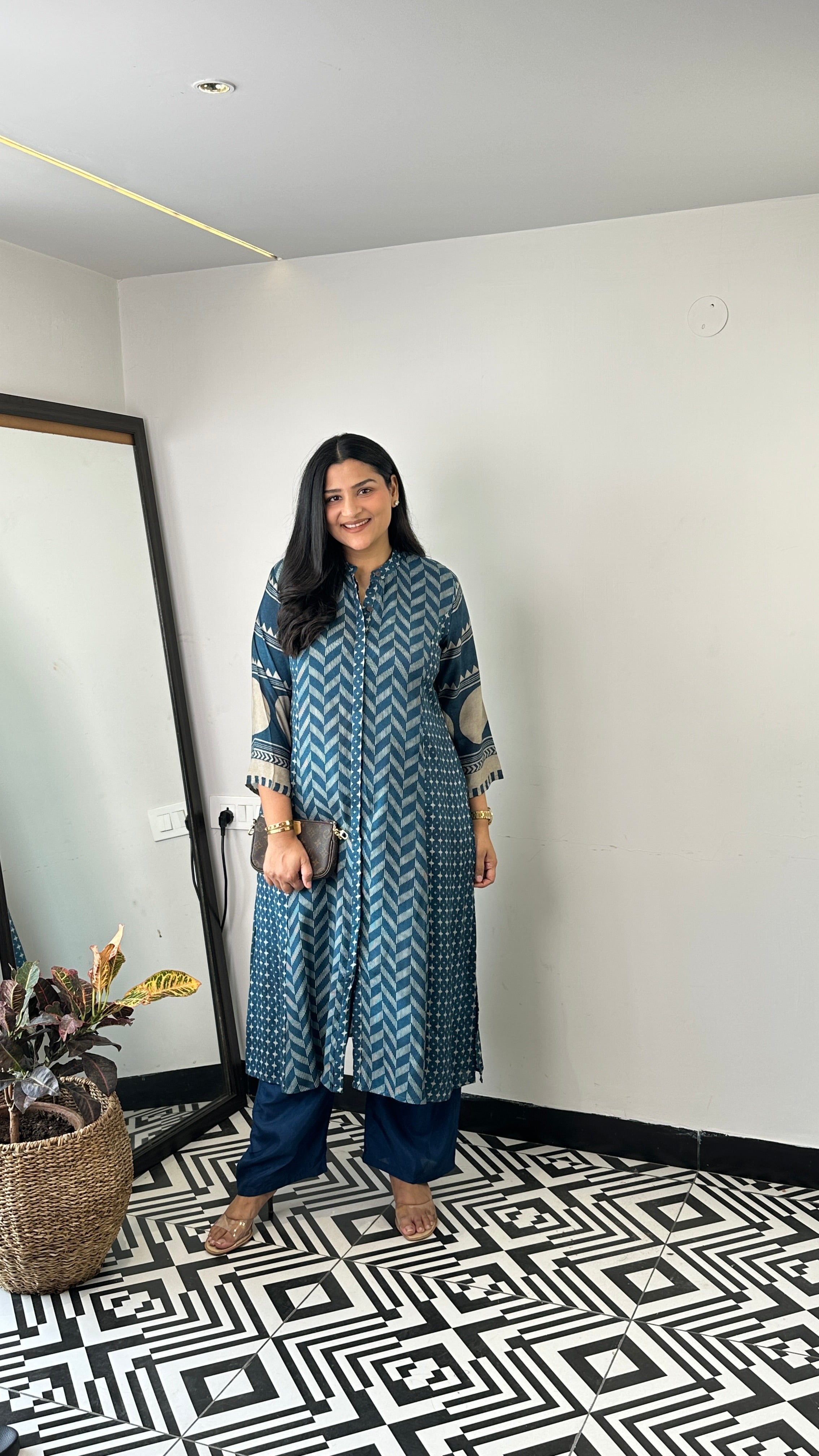 Herringbone Blue Muslin Suit Set shrisa.in