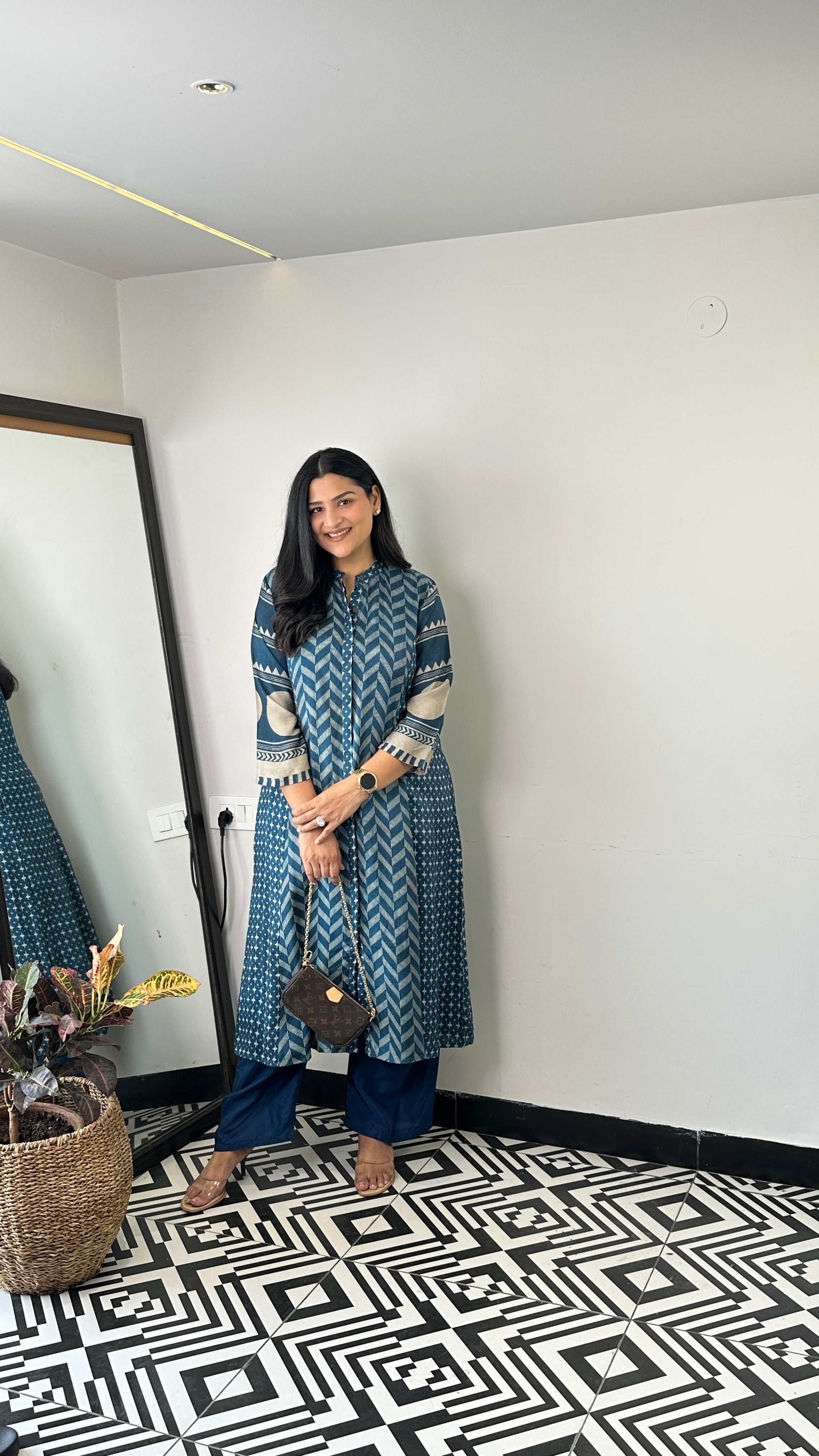 Herringbone Blue Muslin Suit Set shrisa.in