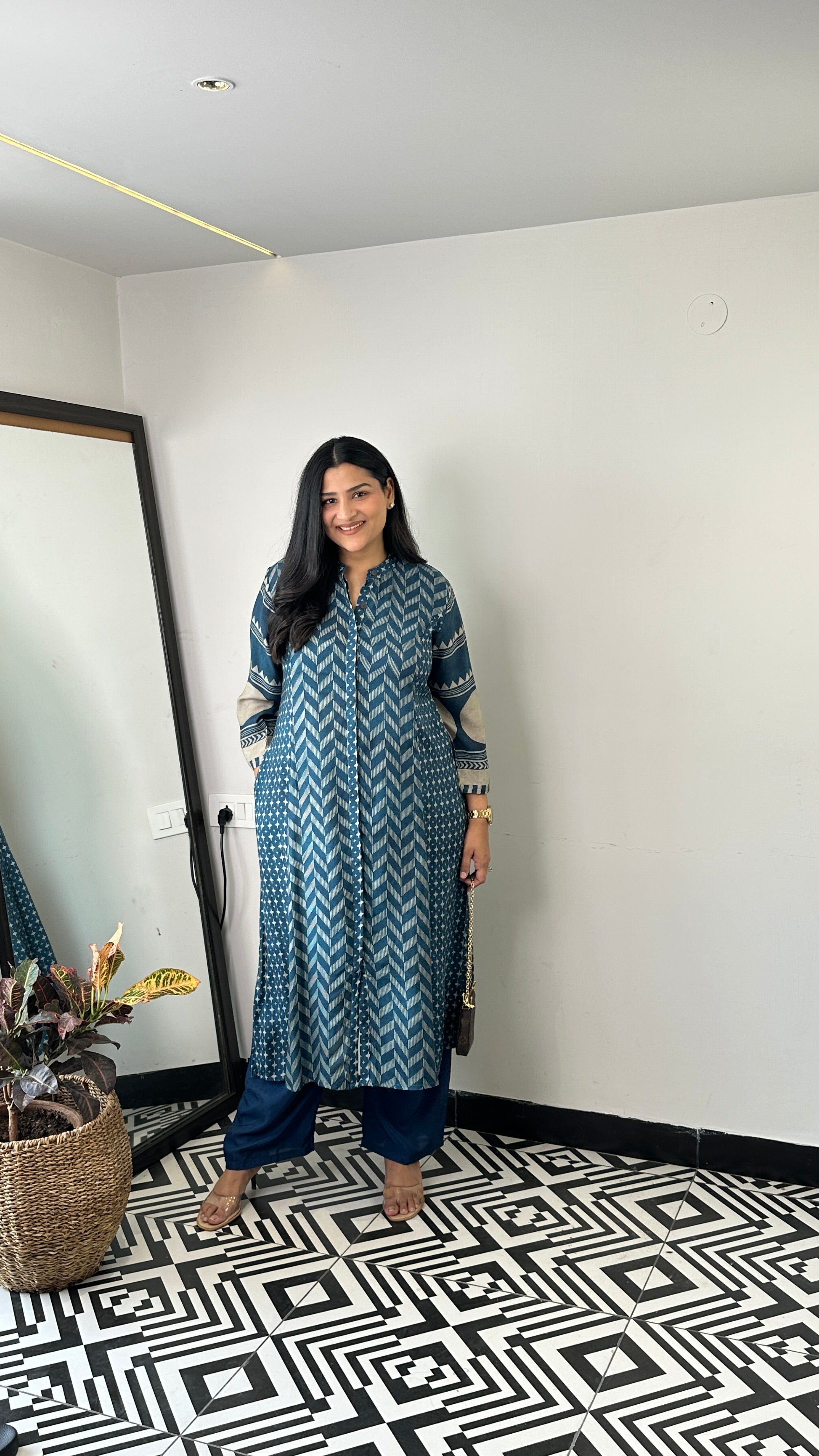 Herringbone Blue Muslin Suit Set shrisa.in